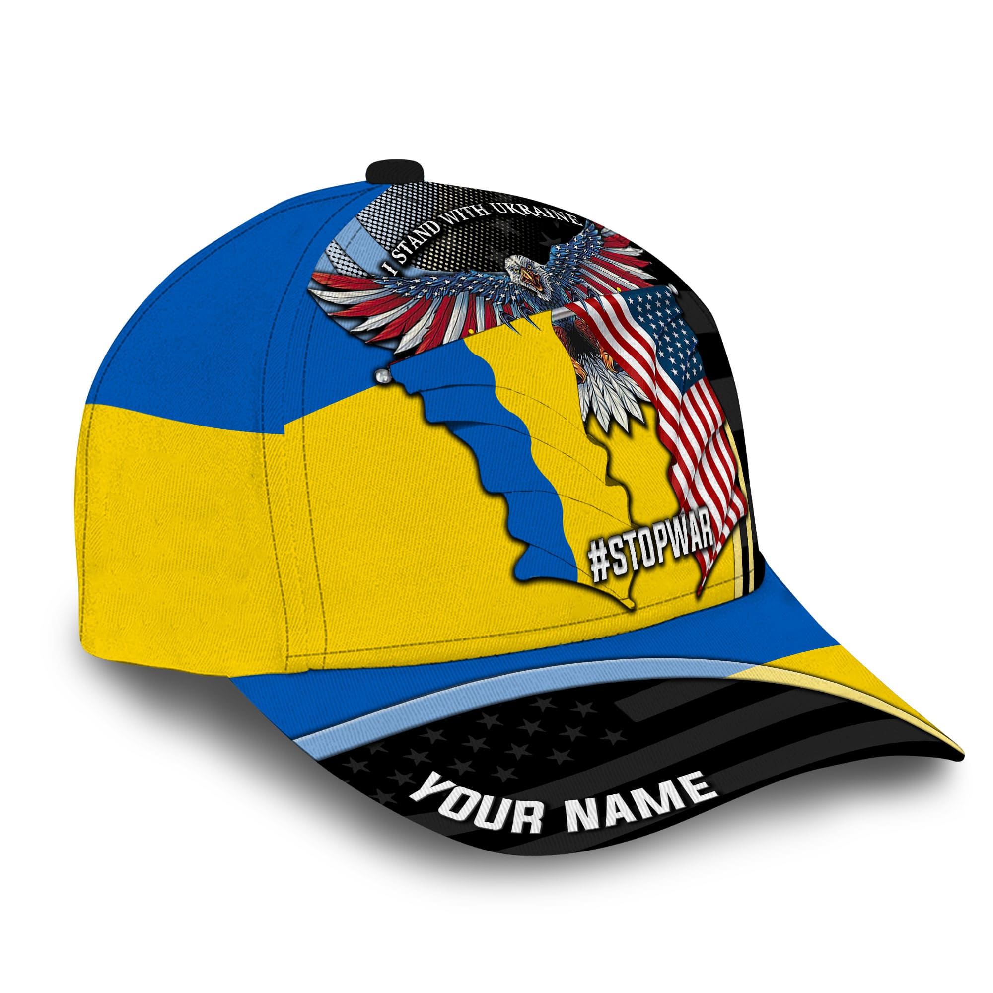Premium Eagle Flag American Supports Ukraine 3D Cap Personalized Trucker Hats Custom Hats Gifts For Men & Women