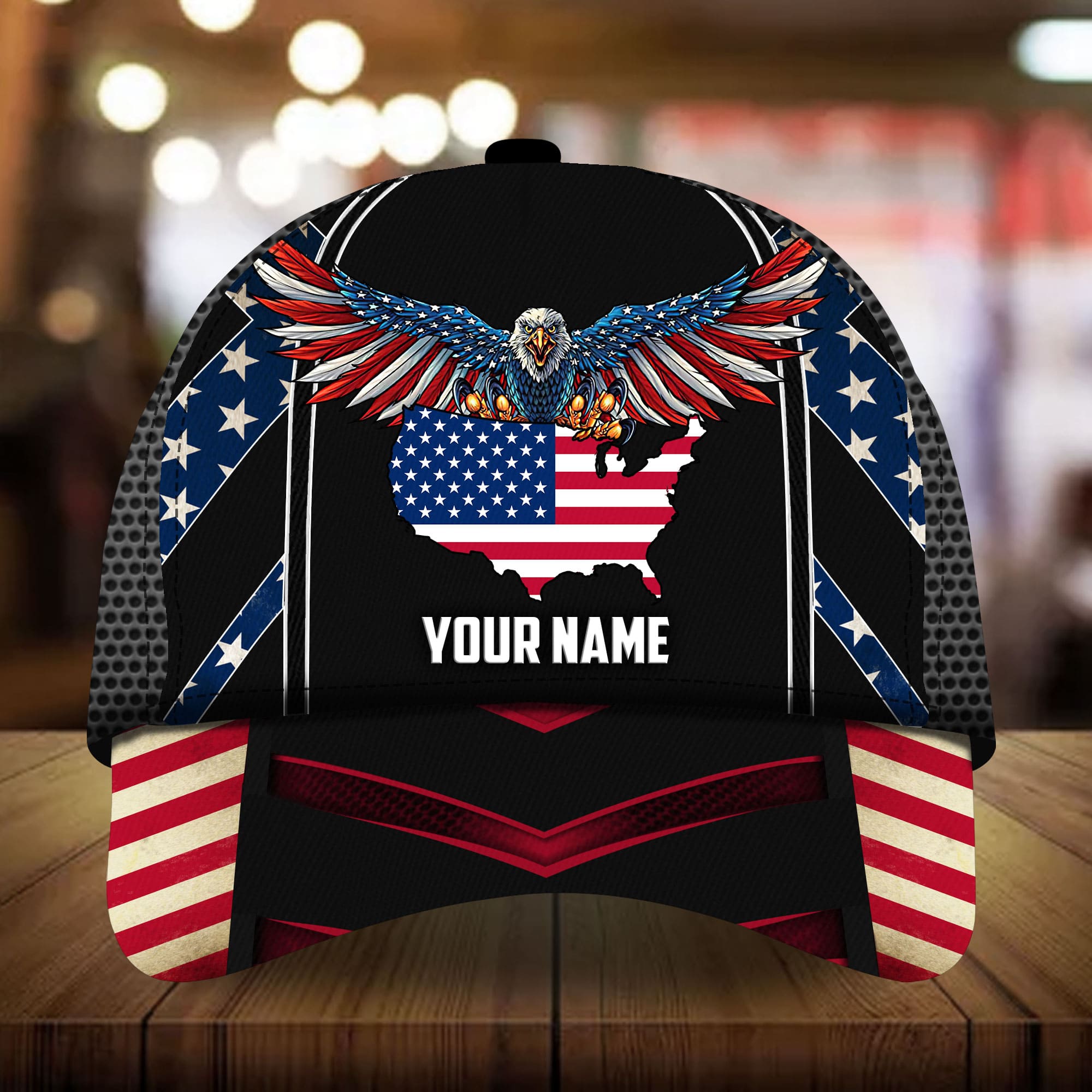 Premium Eagle Patriotic 3D Cap America Map Personalized Trucker Hats Custom Hats Gifts For Men & Women