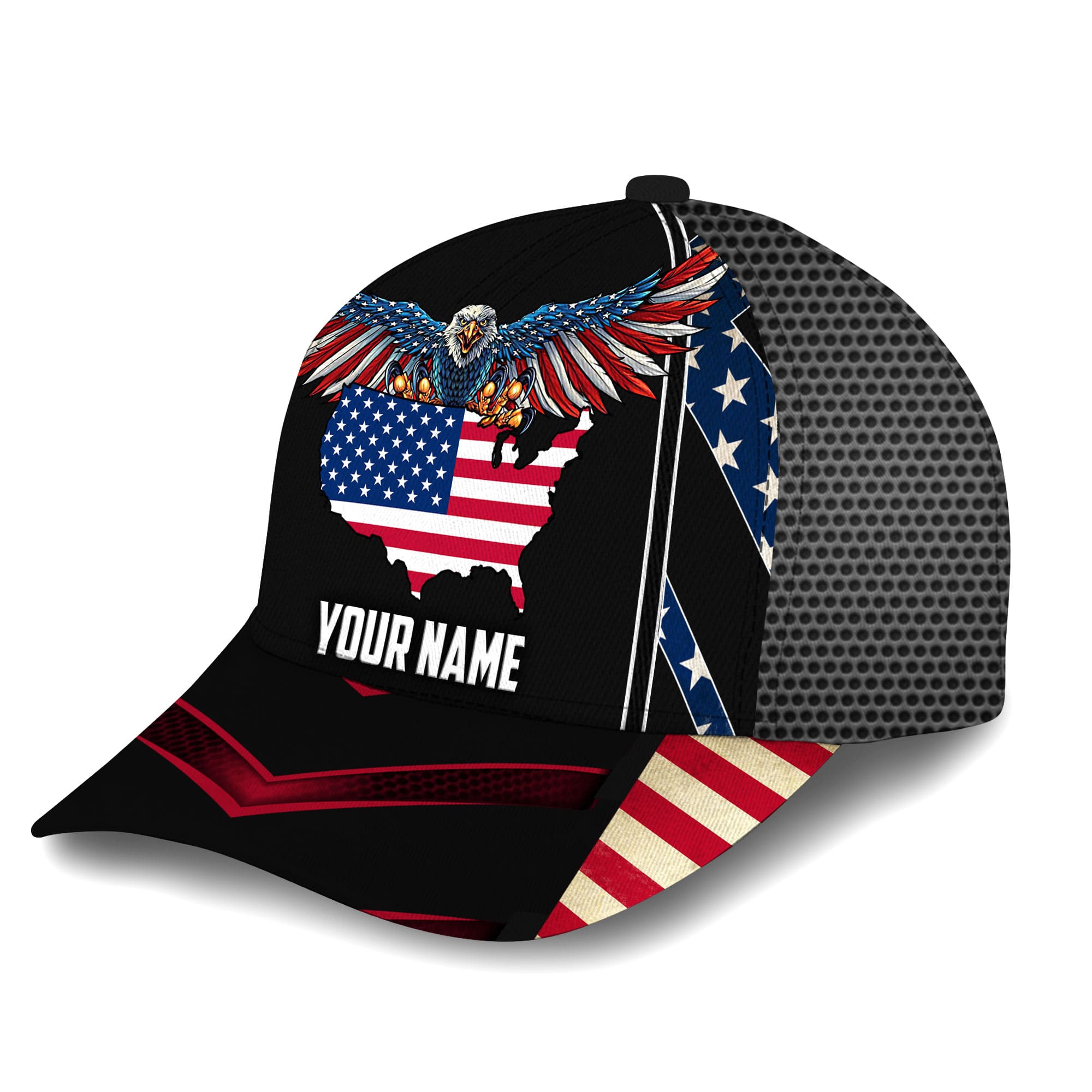 Premium Eagle Patriotic 3D Cap America Map Personalized Trucker Hats Custom Hats Gifts For Men & Women