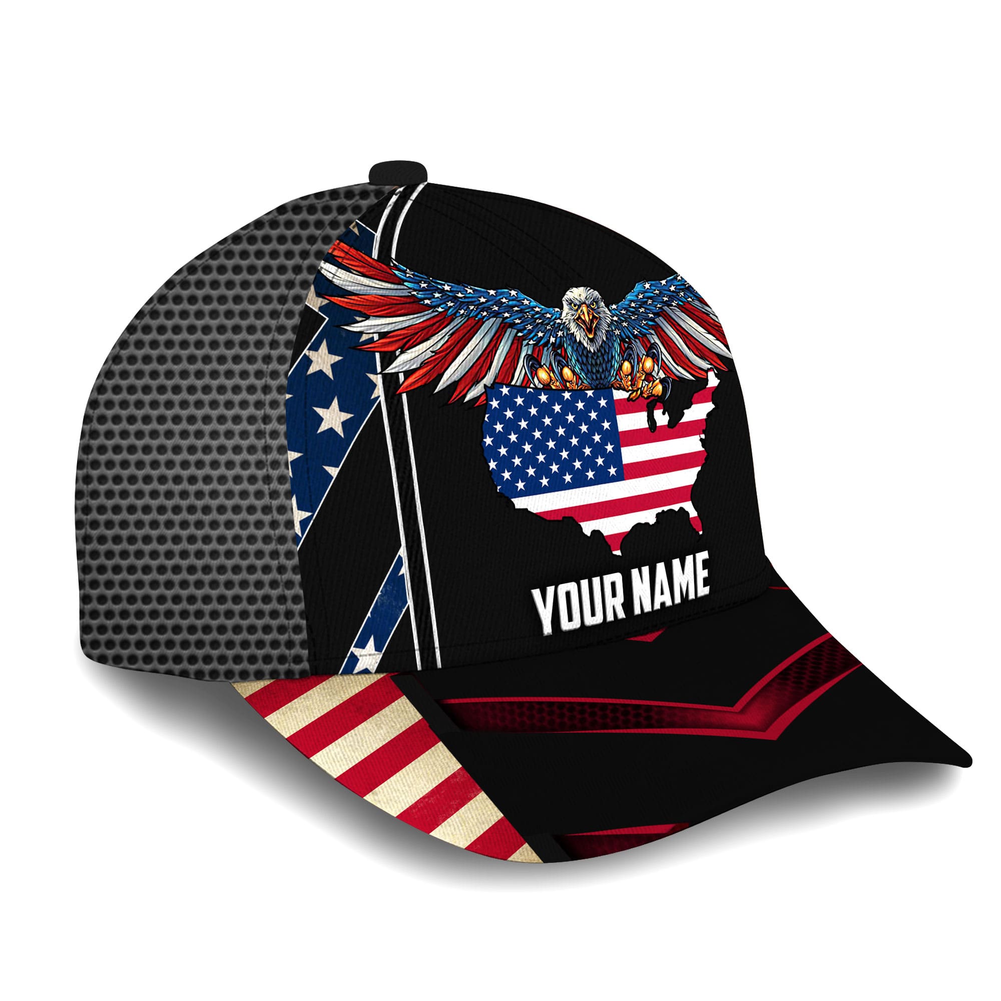 Premium Eagle Patriotic 3D Cap America Map Personalized Trucker Hats Custom Hats Gifts For Men & Women
