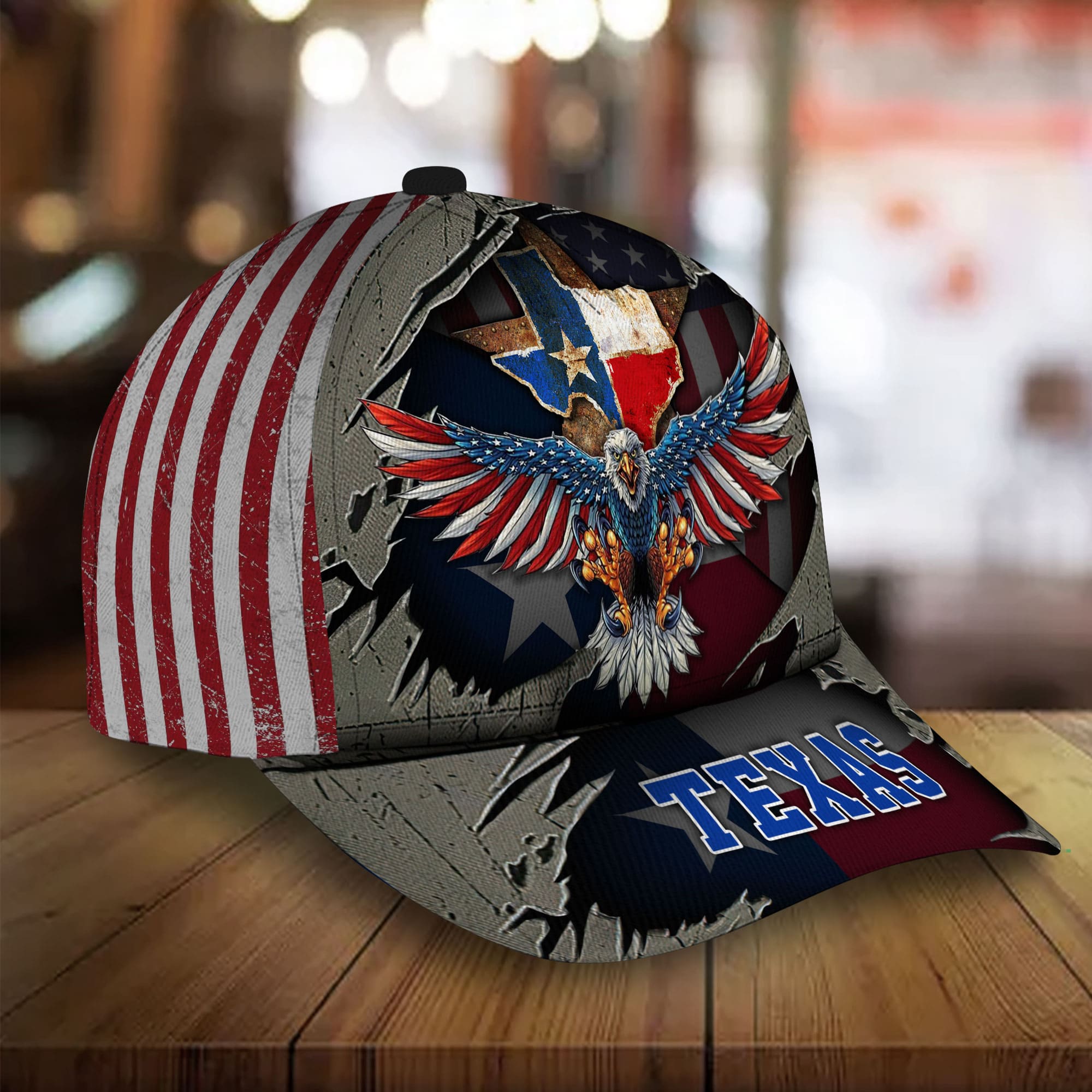Premium Eagle Texas State 3D Hat Printed Cracked Personalized Trucker Hats Custom Hats Gifts For Men & Women