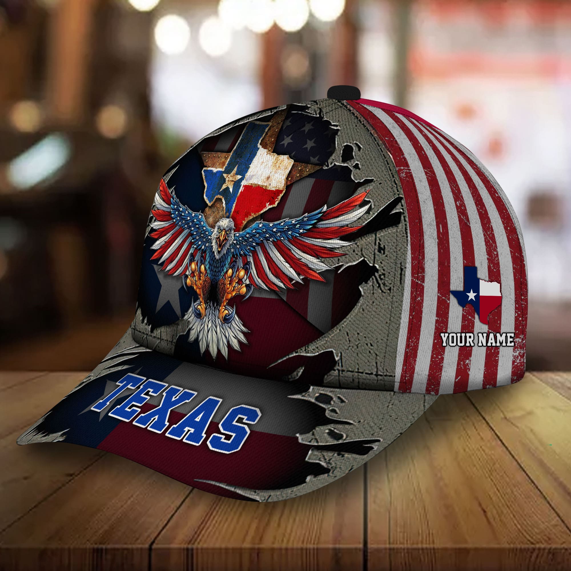Premium Eagle Texas State 3D Hat Printed Cracked Personalized Trucker Hats Custom Hats Gifts For Men & Women