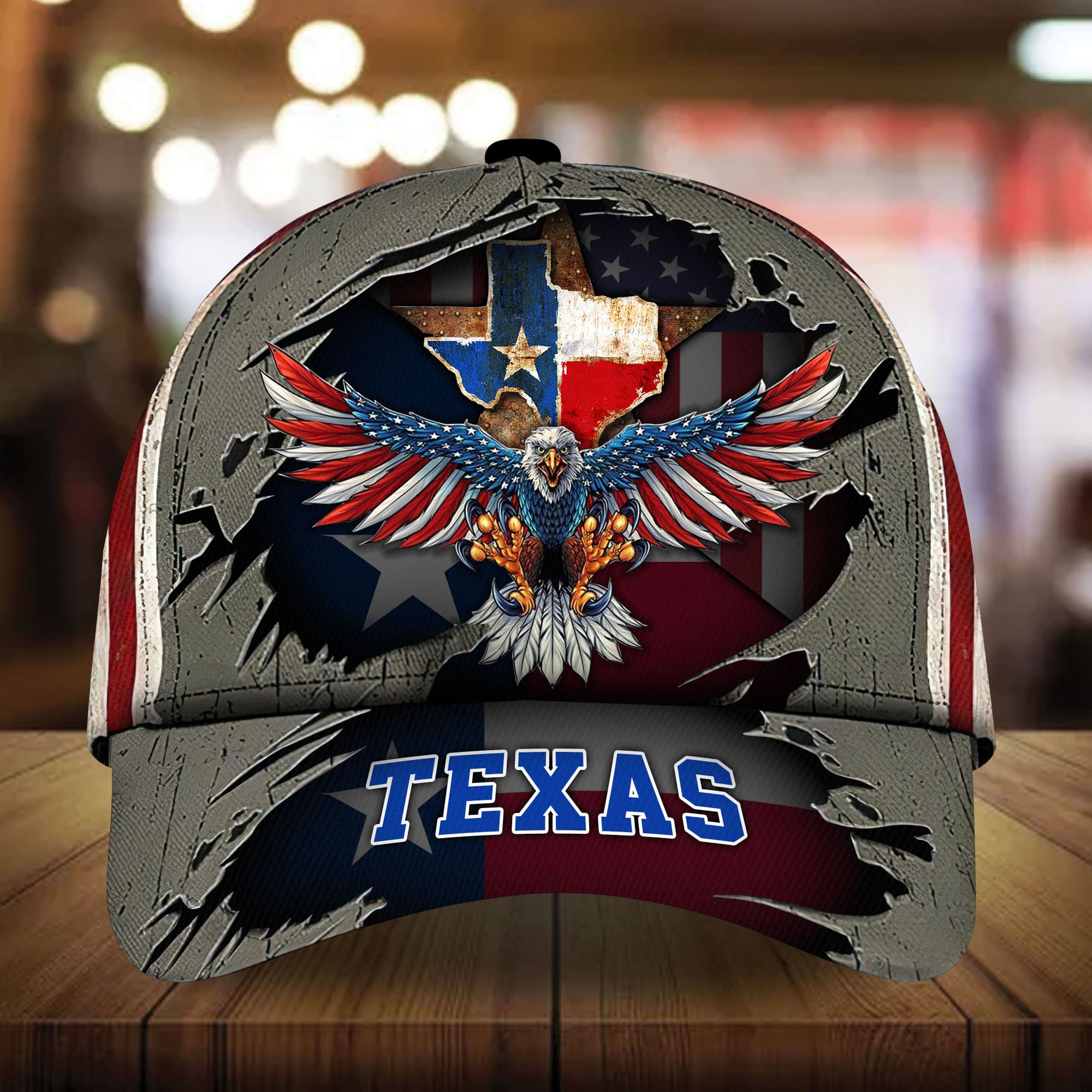 Premium Eagle Texas State 3D Hat Printed Cracked Personalized Trucker Hats Custom Hats Gifts For Men & Women