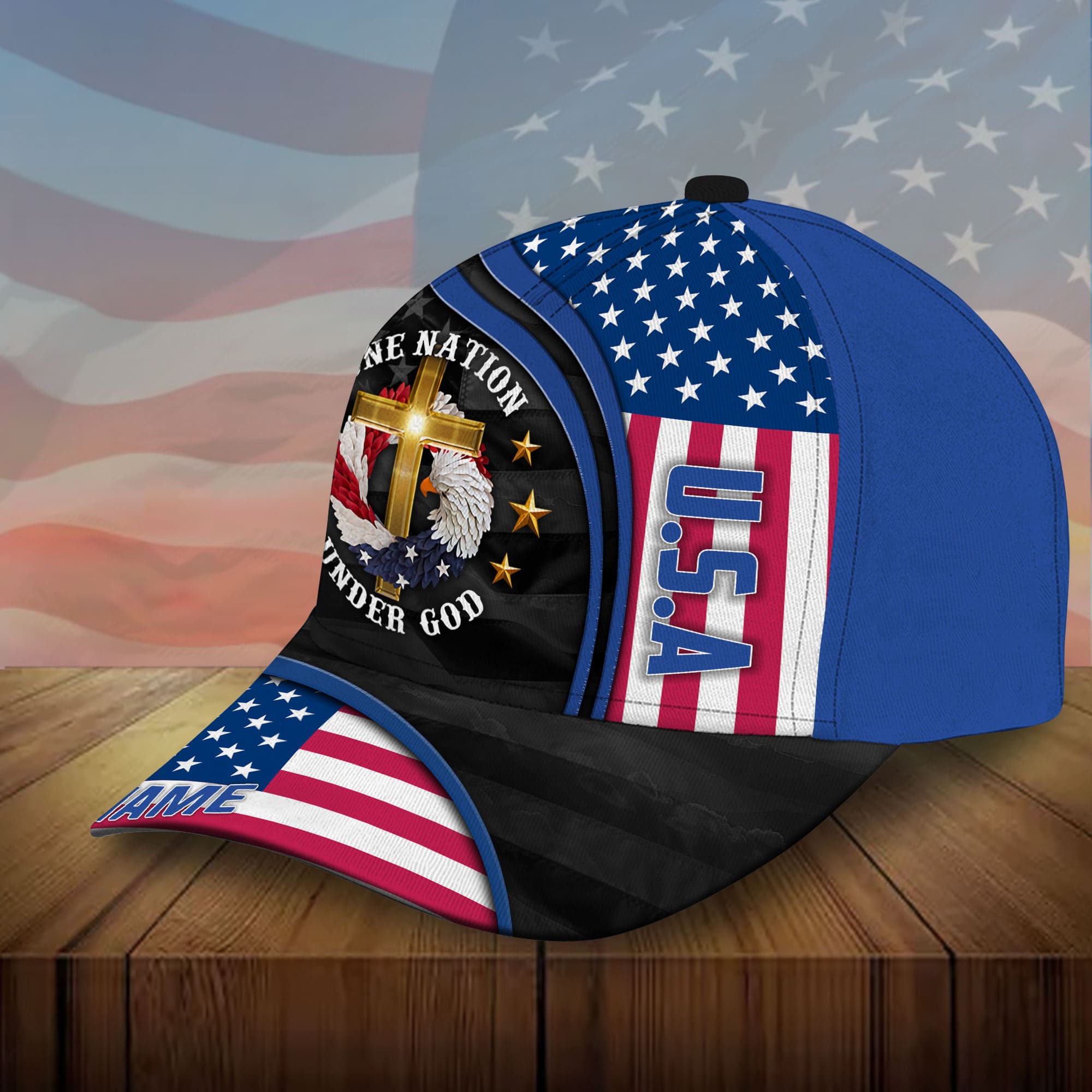 Premium Eagle USA One Nation Under God 3D Printed Hat Multicolor Personalized Trucker Hats Custom Hats Gifts For Men & Women