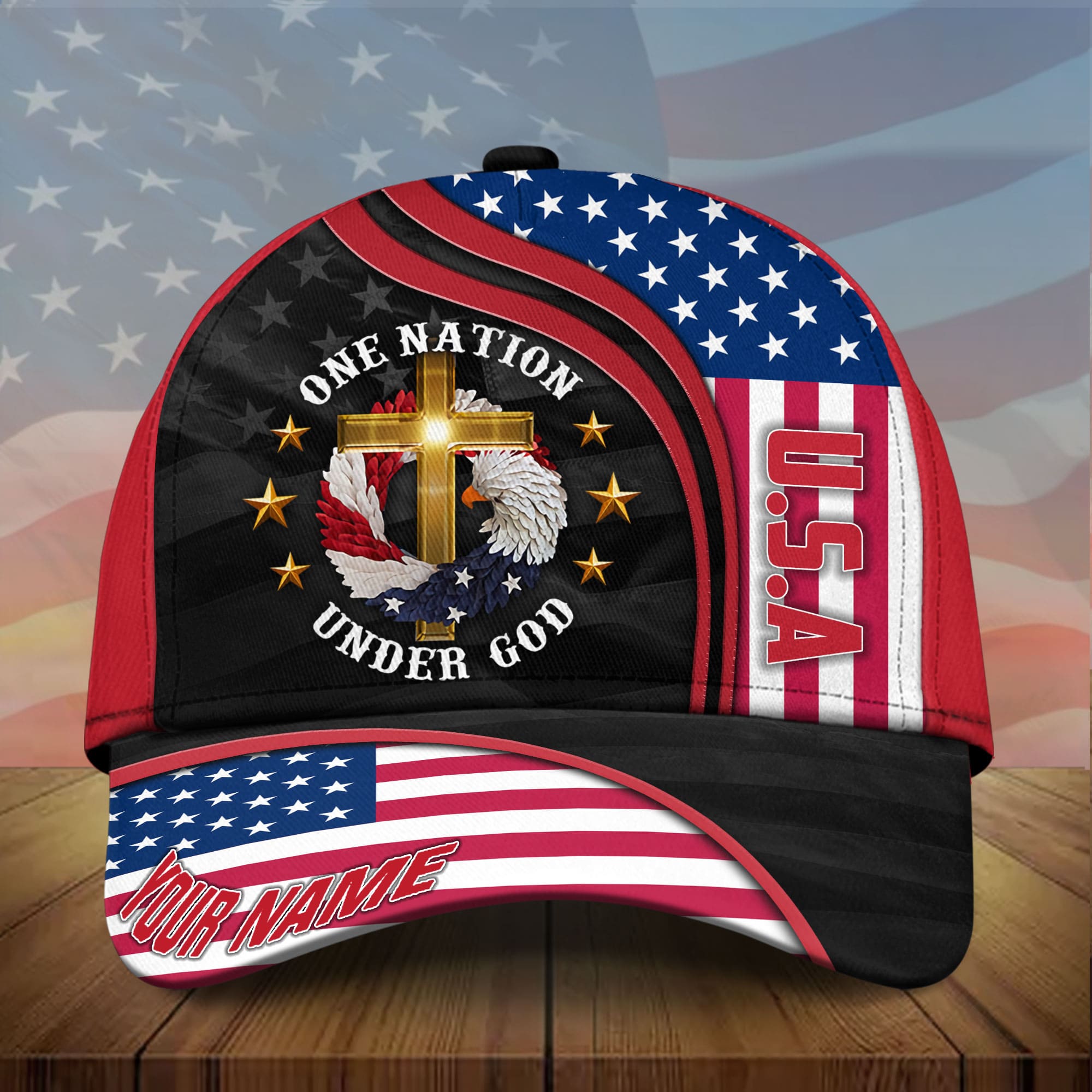 Premium Eagle USA One Nation Under God 3D Printed Hat Multicolor Personalized Trucker Hats Custom Hats Gifts For Men & Women