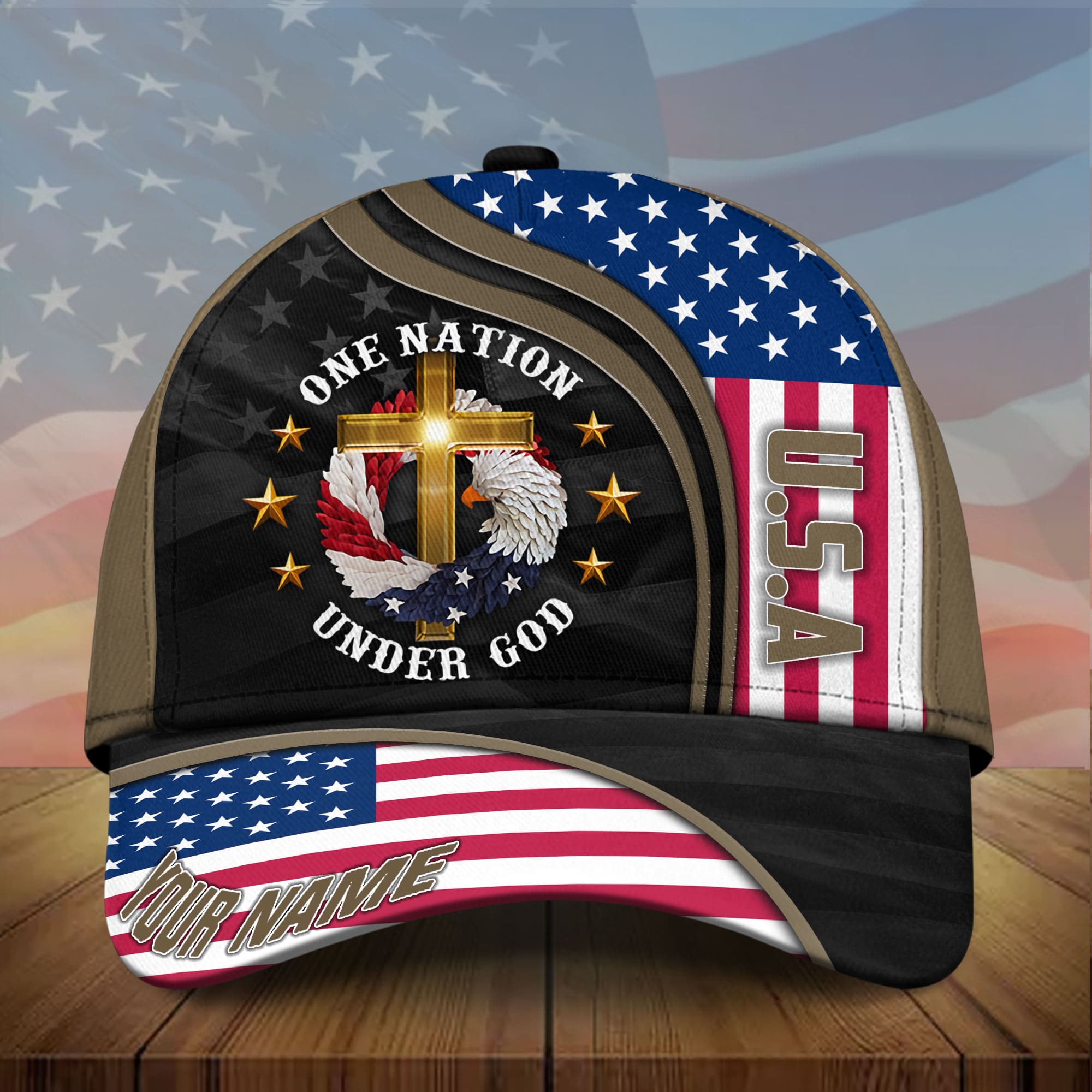 Premium Eagle USA One Nation Under God 3D Printed Hat Multicolor Personalized Trucker Hats Custom Hats Gifts For Men & Women