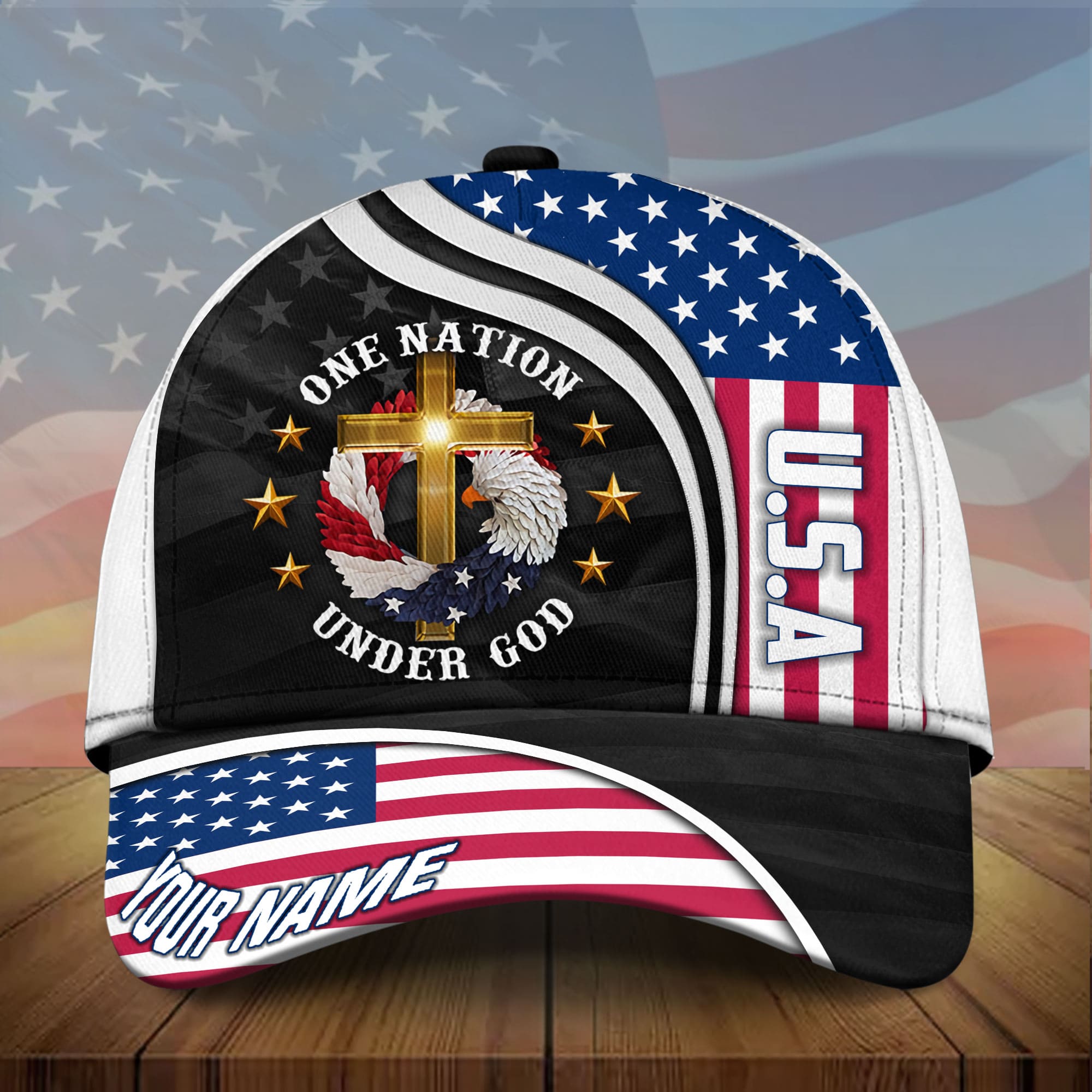 Premium Eagle USA One Nation Under God 3D Printed Hat Multicolor Personalized Trucker Hats Custom Hats Gifts For Men & Women