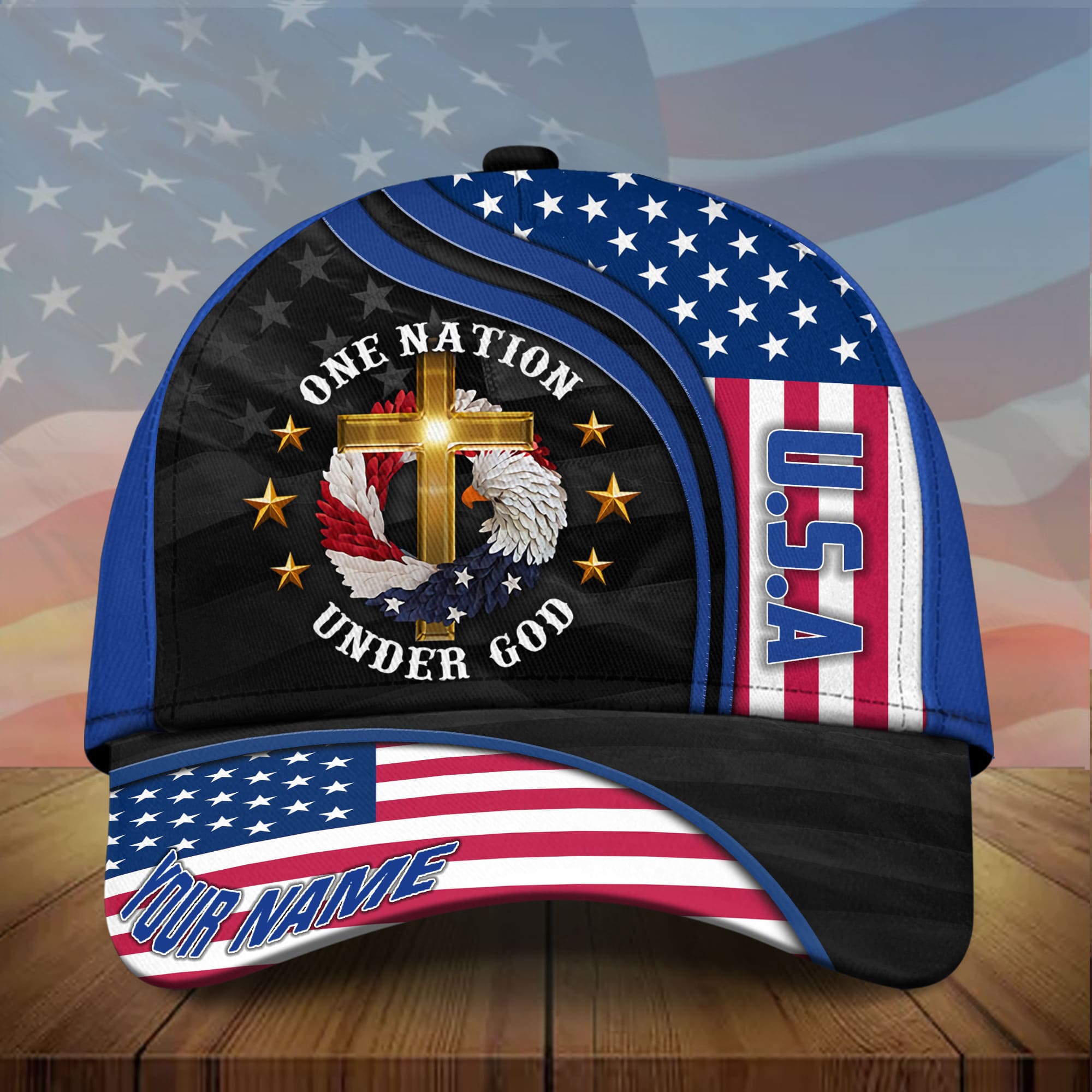 Premium Eagle USA One Nation Under God 3D Printed Hat Multicolor Personalized Trucker Hats Custom Hats Gifts For Men & Women