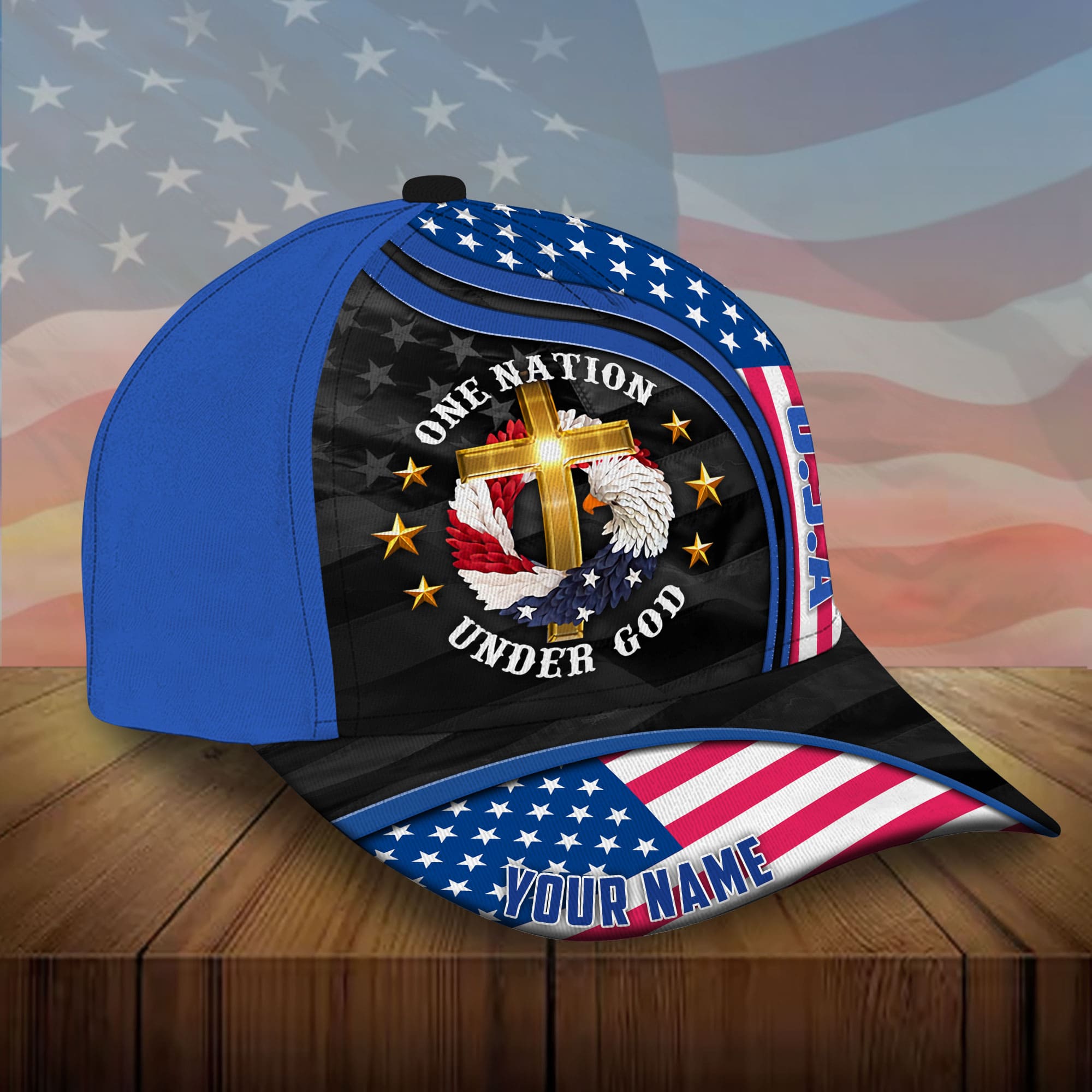 Premium Eagle USA One Nation Under God 3D Printed Hat Multicolor Personalized Trucker Hats Custom Hats Gifts For Men & Women