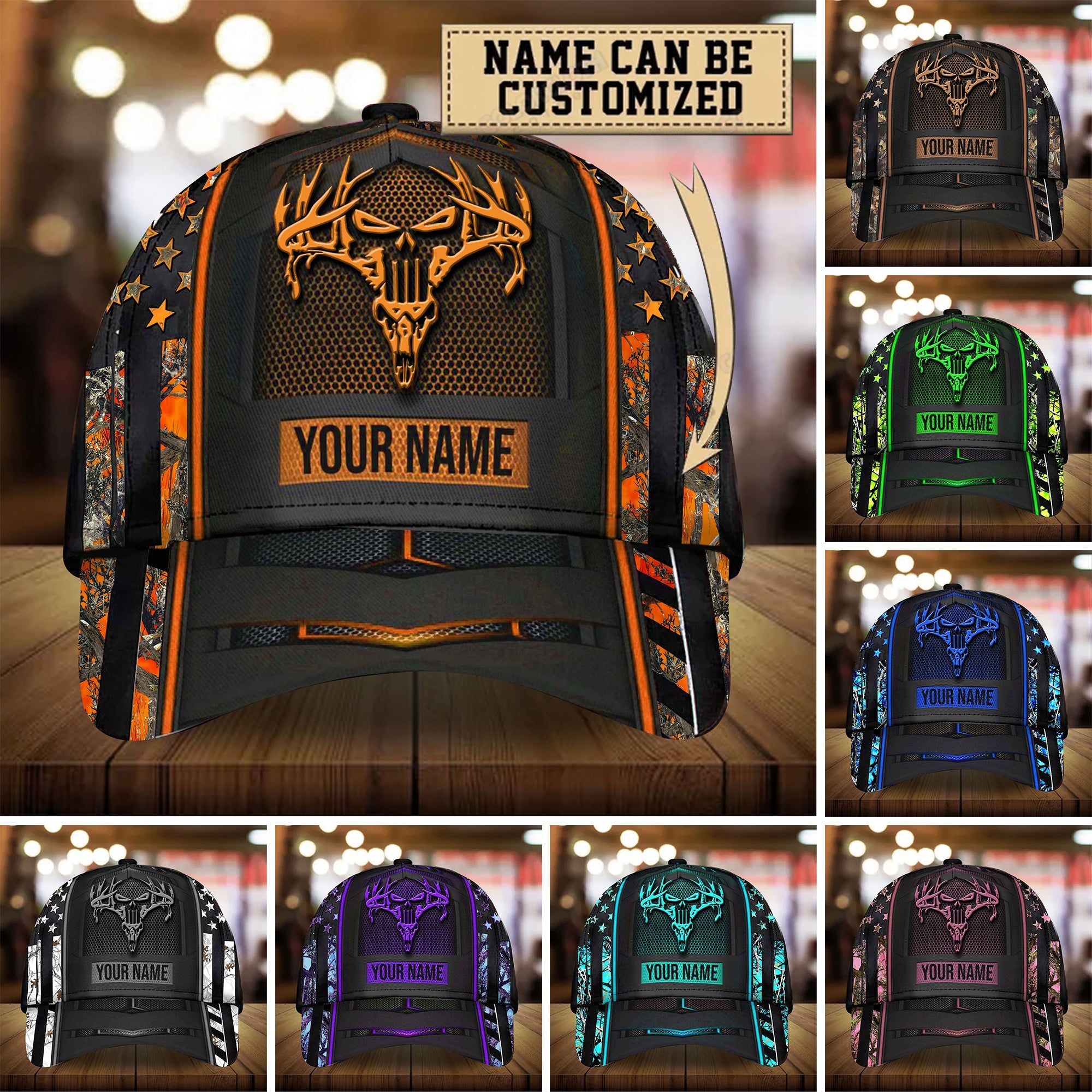 Premium Flag Skull Deer Hunting Cap 3D Multicolored Personalized Trucker Hats Custom Hats Gifts For Men & Women