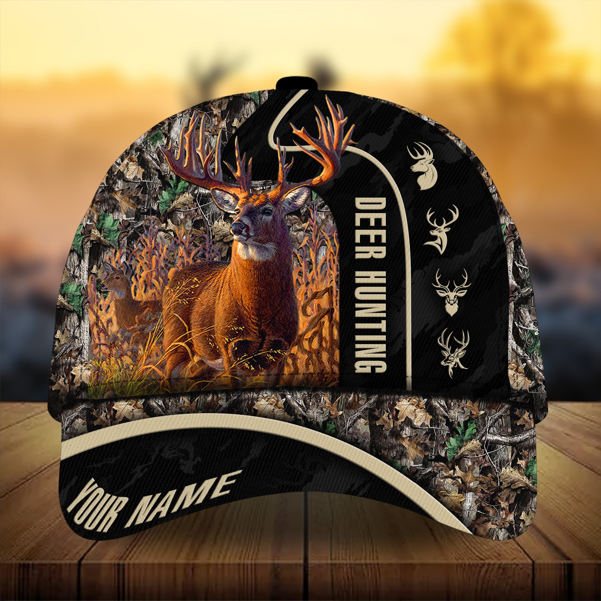 Premium Florapunk Black Camo Deer Hunting Hats 3D Printed Multicolored Personalized Trucker Hats Custom Hats Gifts For Men & Women