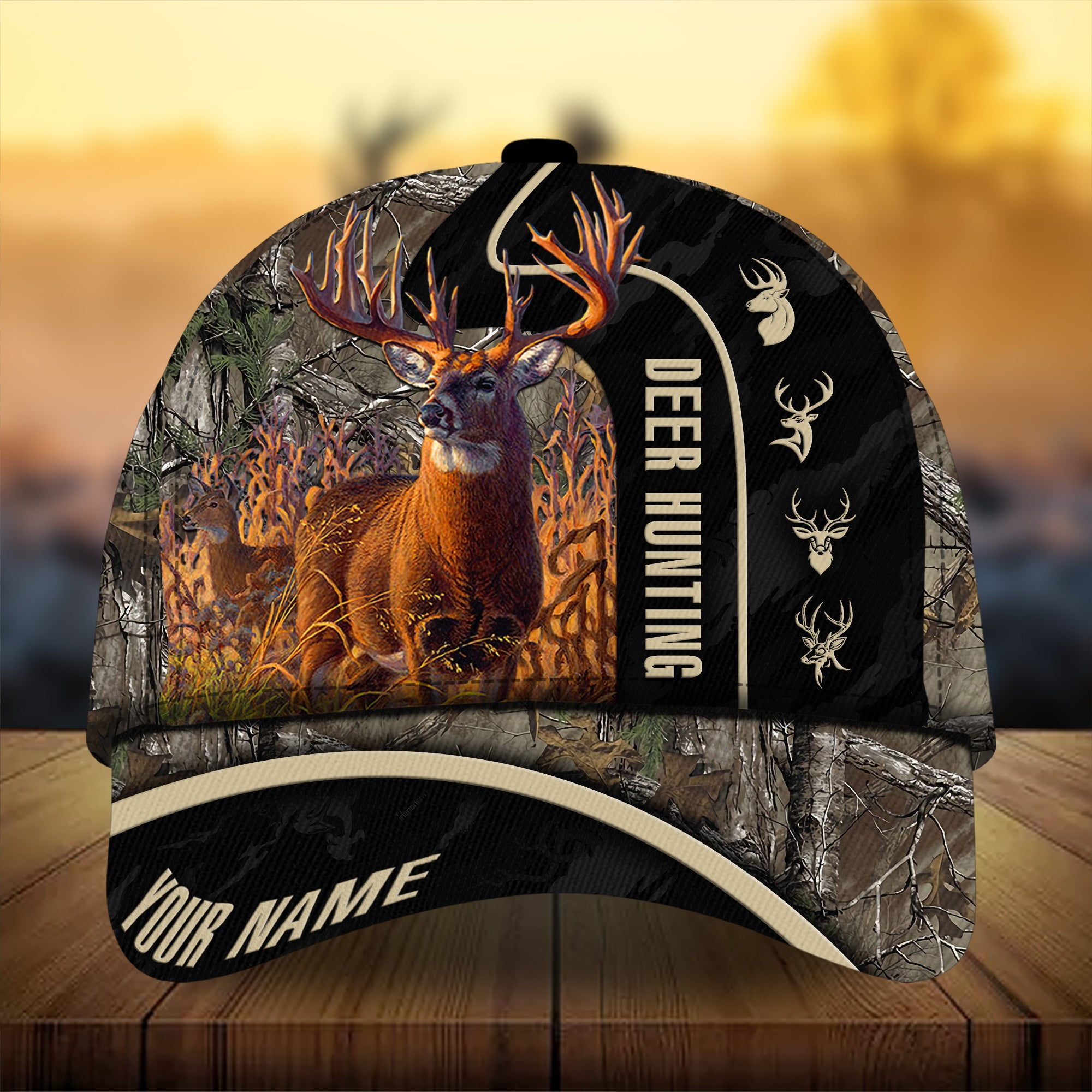 Premium Florapunk Black Camo Deer Hunting Hats 3D Printed Multicolored Personalized Trucker Hats Custom Hats Gifts For Men & Women