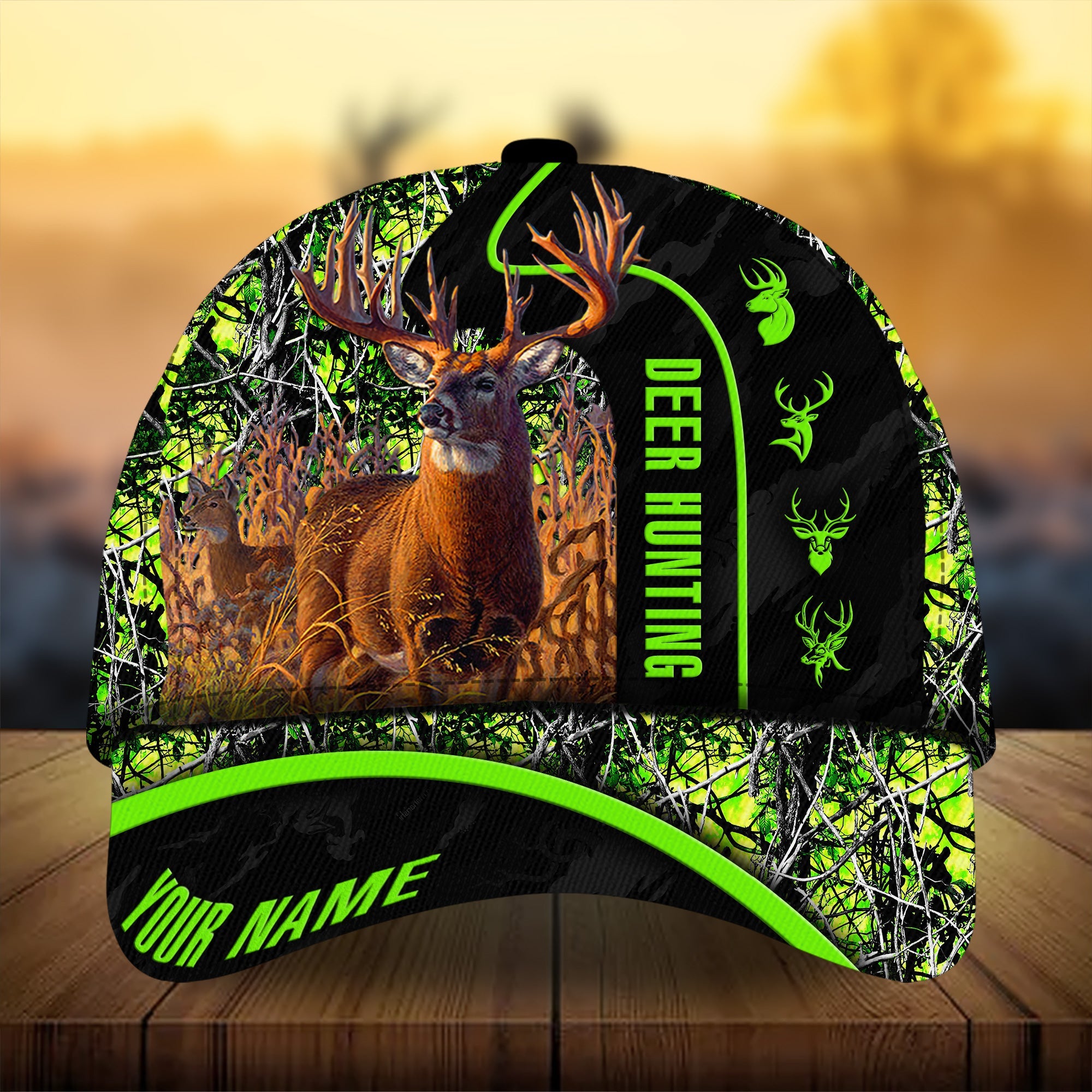 Premium Florapunk Black Camo Deer Hunting Hats 3D Printed Multicolored Personalized Trucker Hats Custom Hats Gifts For Men & Women