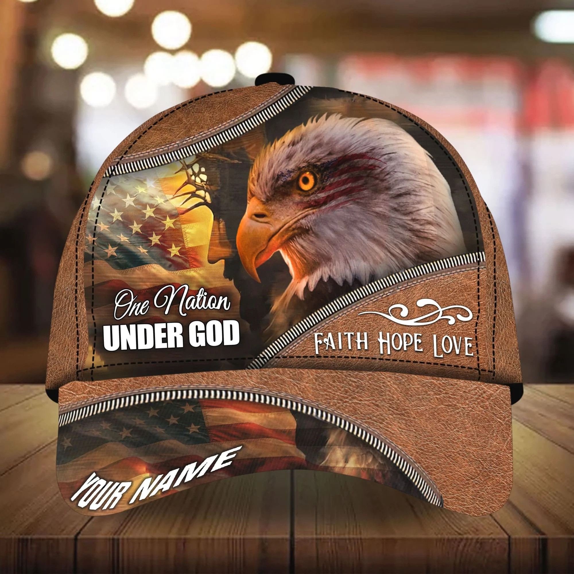 Premium God and Eagle Hat, Leather Pattern One Nation Under God American Eagle 3D Classic Cap for Men Trucker Hats Custom Hats Gifts For Men & Women