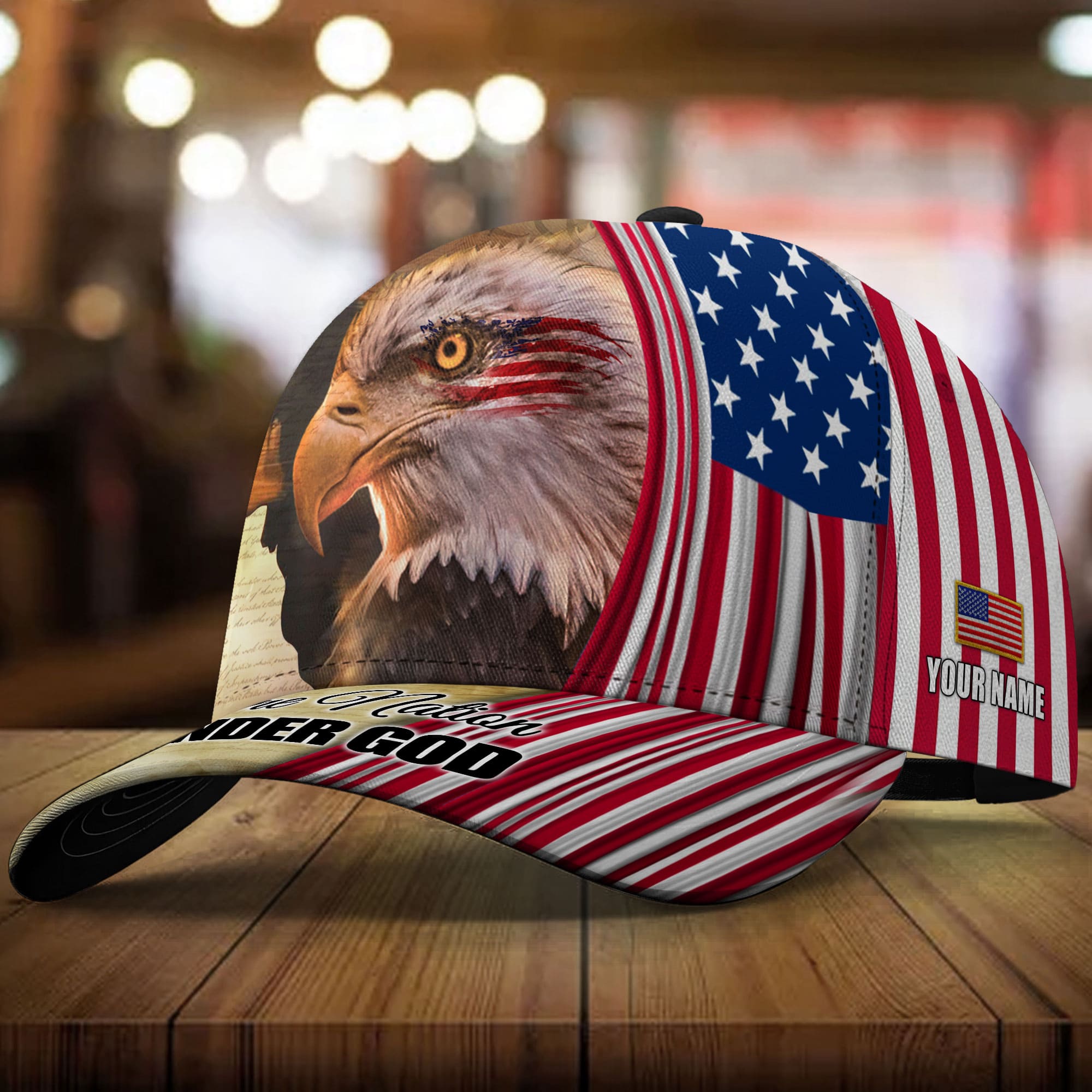 Premium God And Eagle, One Nation Under God 3D Hat Brown Personalized Trucker Hats Custom Hats Gifts For Men & Women