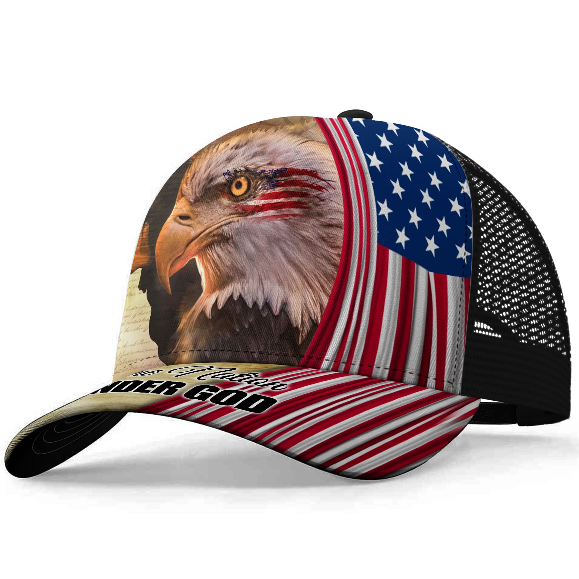 Premium God And Eagle, One Nation Under God 3D Hat Brown Personalized Trucker Hats Custom Hats Gifts For Men & Women