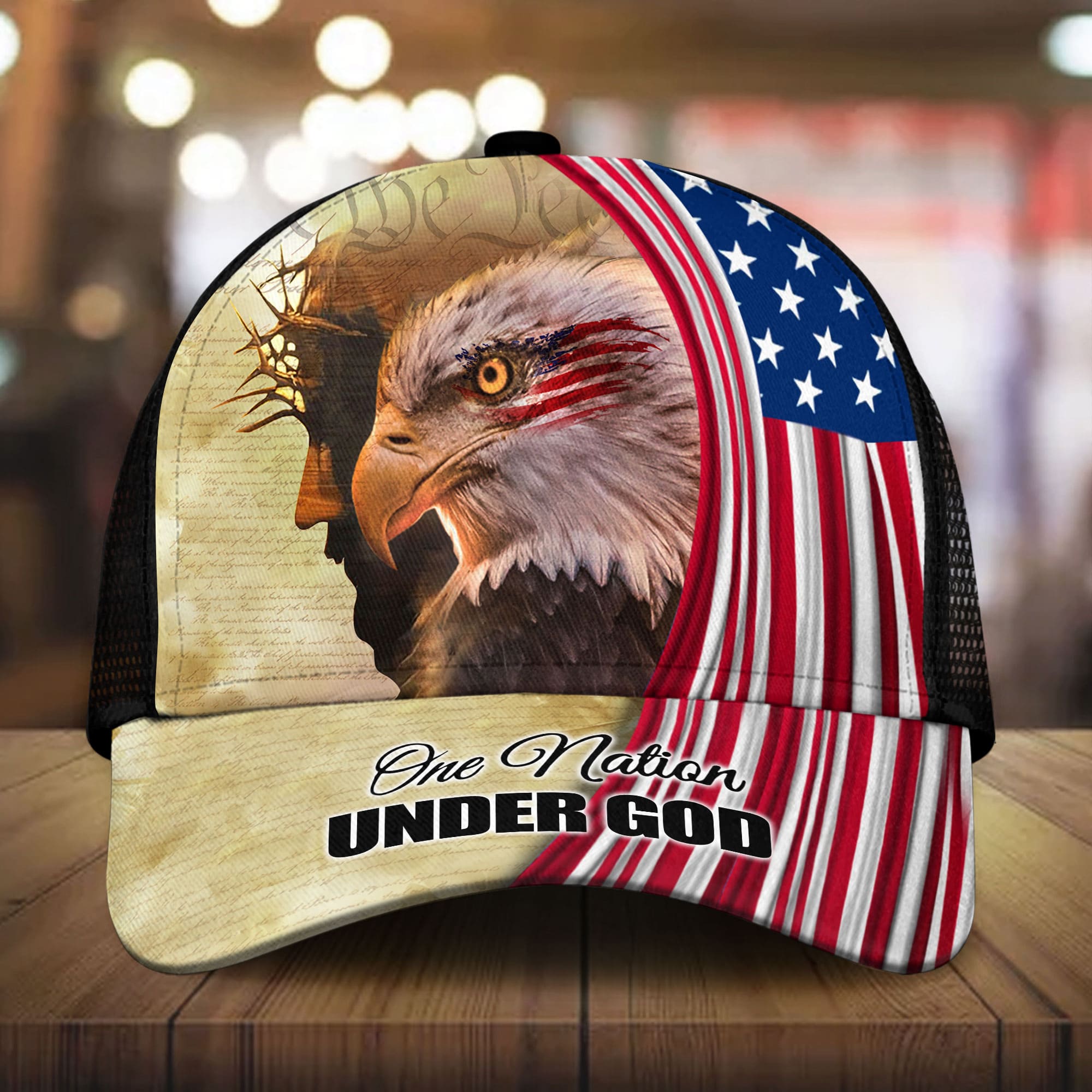 Premium God And Eagle, One Nation Under God 3D Hat Brown Personalized Trucker Hats Custom Hats Gifts For Men & Women