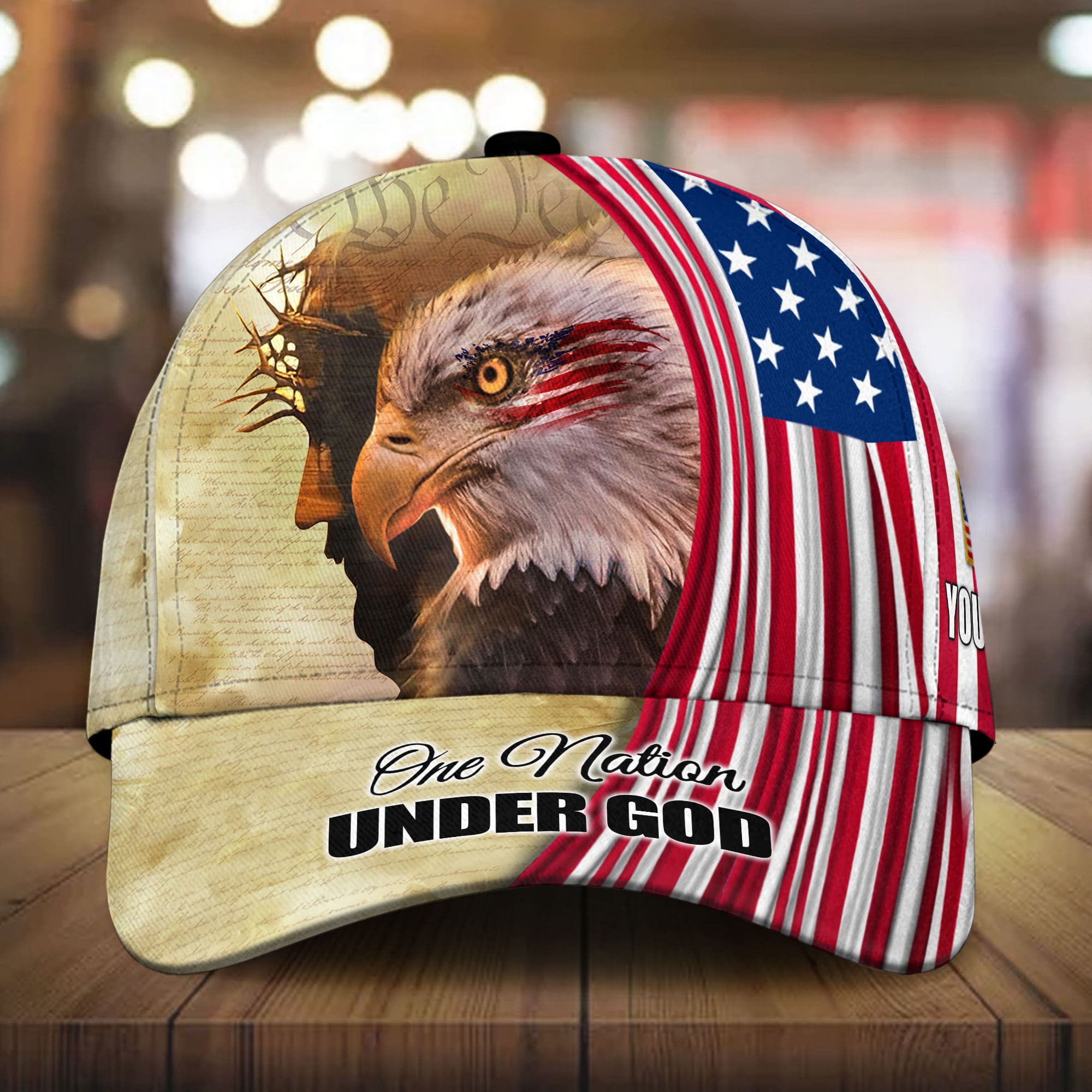 Premium God And Eagle, One Nation Under God 3D Hat Brown Personalized Trucker Hats Custom Hats Gifts For Men & Women