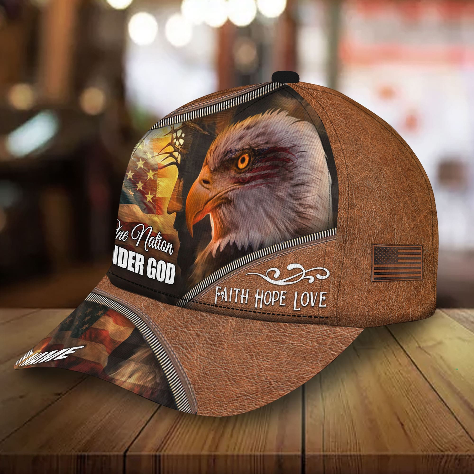 Premium God And Eagle, One Nation Under God 3D Hat Leather Personalized Trucker Hats Custom Hats Gifts For Men & Women