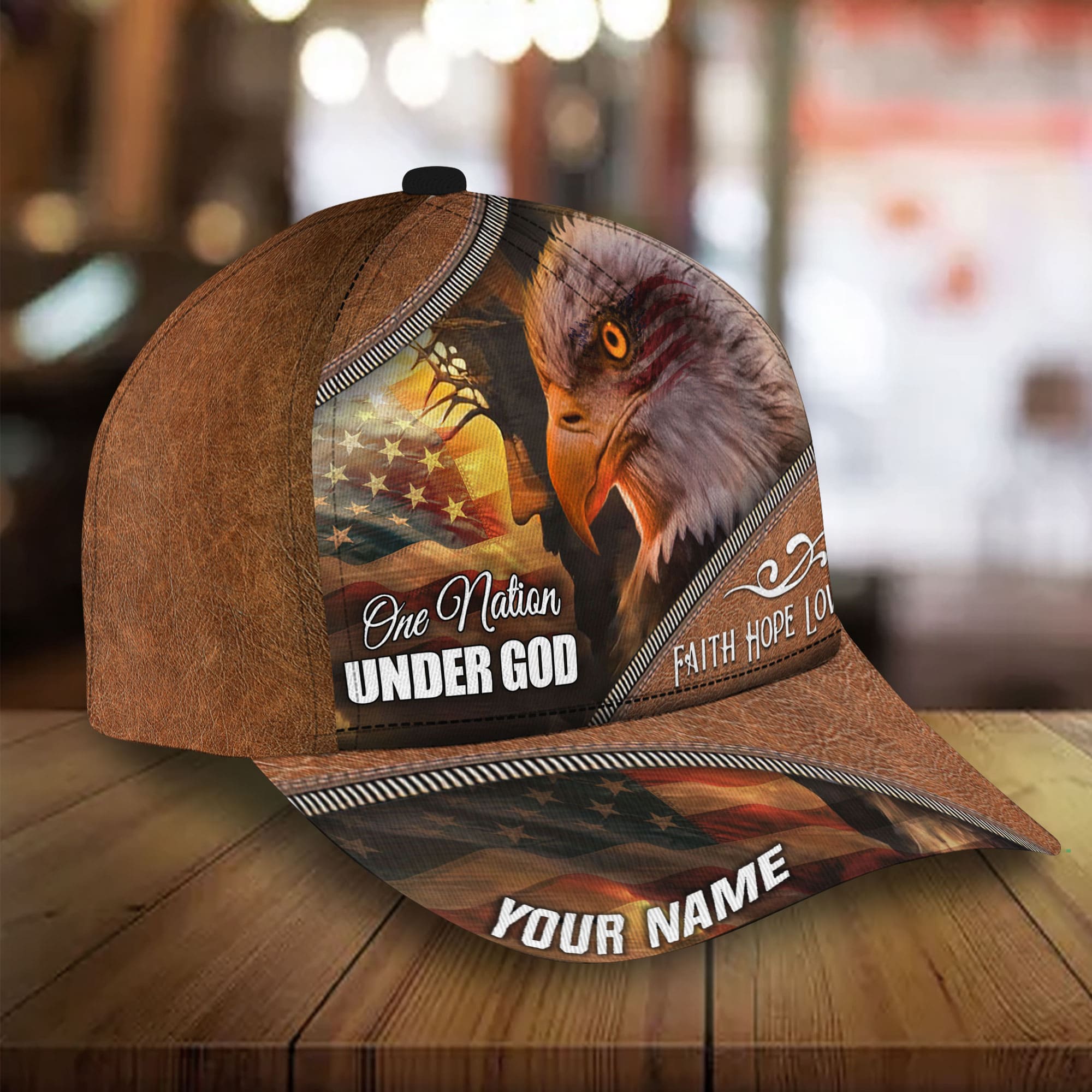 Premium God And Eagle, One Nation Under God 3D Hat Leather Personalized Trucker Hats Custom Hats Gifts For Men & Women
