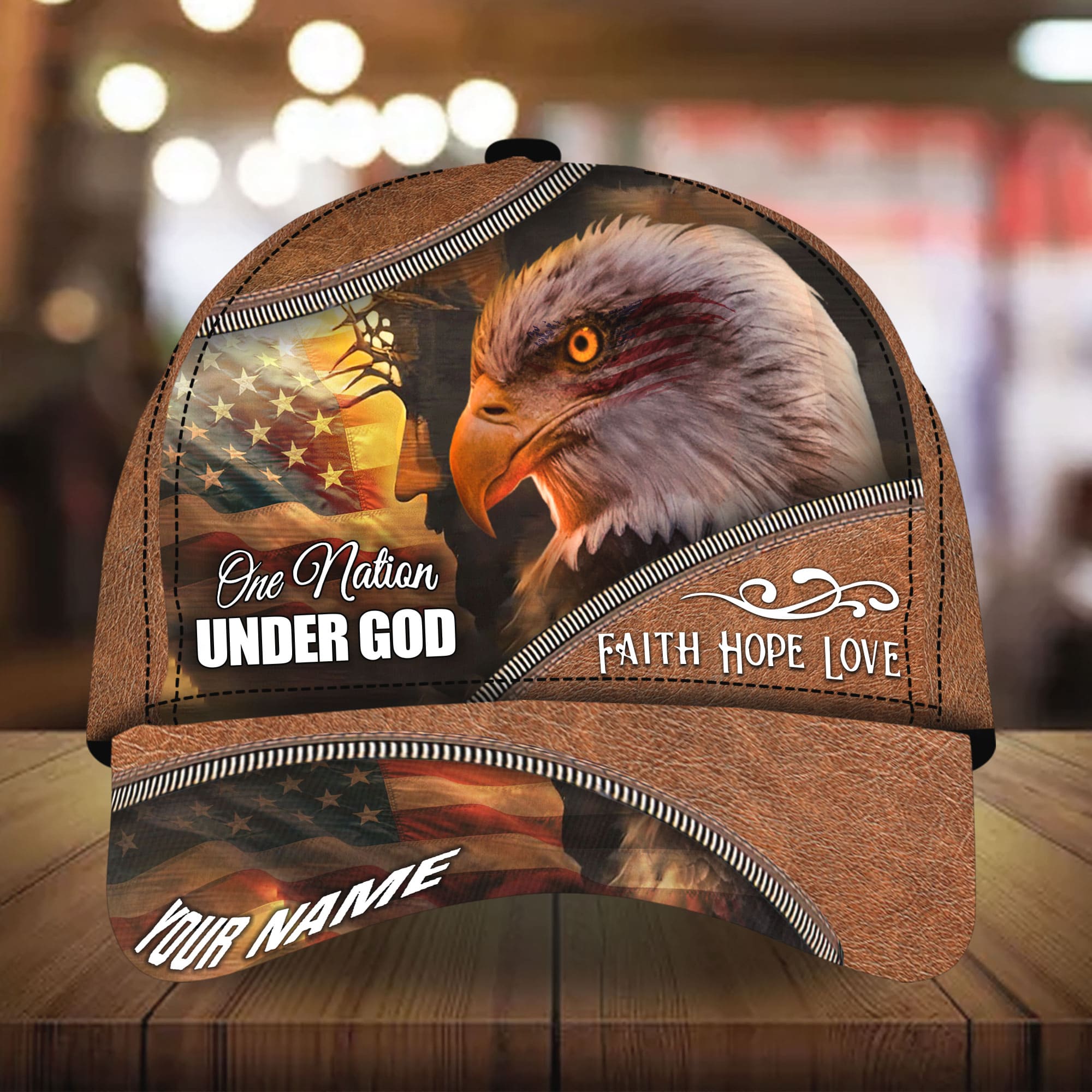 Premium God And Eagle, One Nation Under God 3D Hat Leather Personalized Trucker Hats Custom Hats Gifts For Men & Women