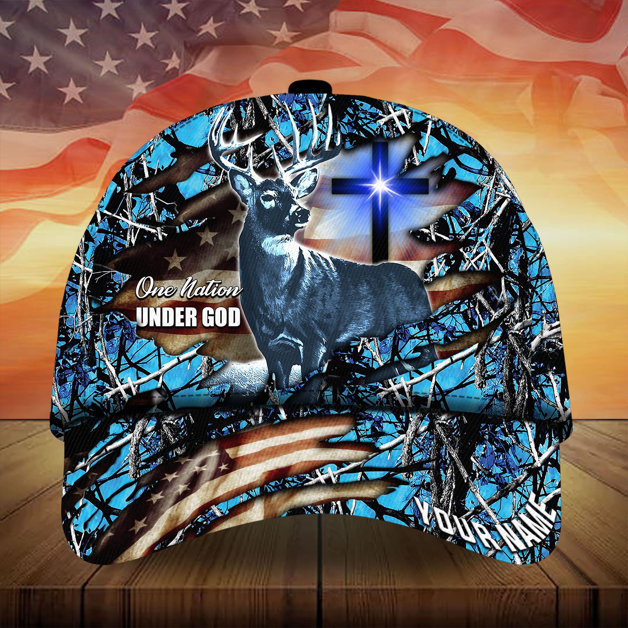 Premium Hunting Hats Blacked One Nation Under God Trucker Hats Custom Hats Gifts For Men & Women