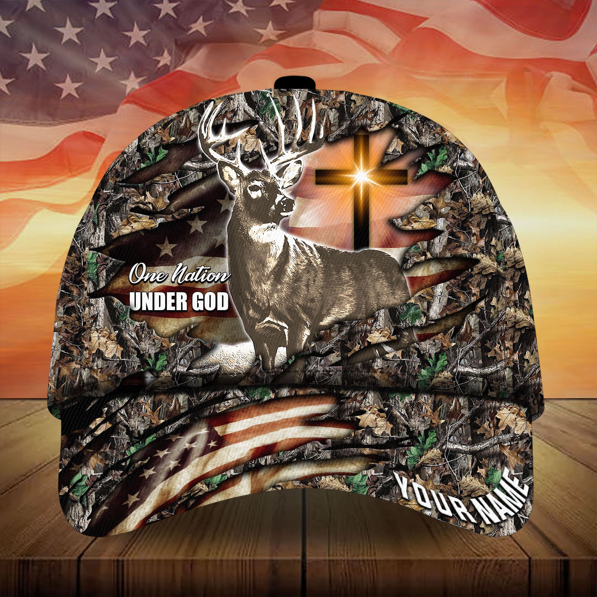 Premium Hunting Hats Blacked One Nation Under God Trucker Hats Custom Hats Gifts For Men & Women