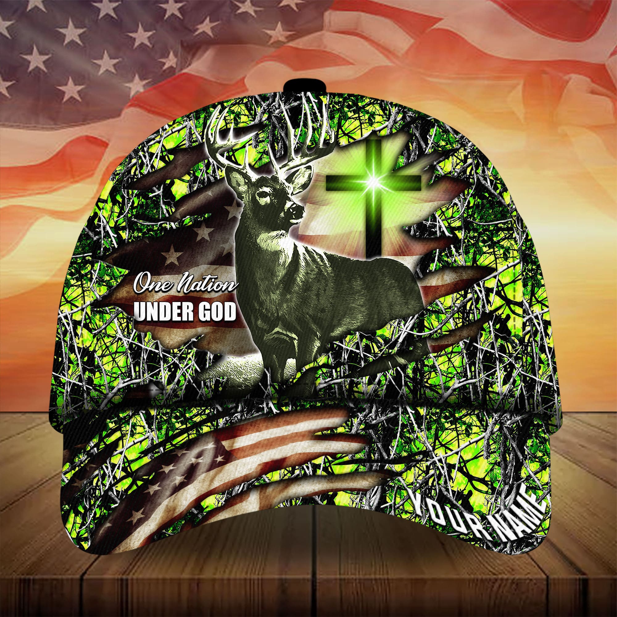 Premium Hunting Hats Blacked One Nation Under God Trucker Hats Custom Hats Gifts For Men & Women