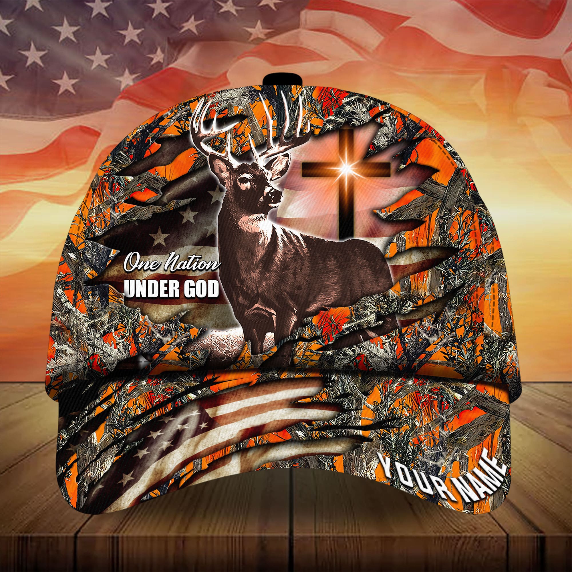 Premium Hunting Hats Blacked One Nation Under God Trucker Hats Custom Hats Gifts For Men & Women