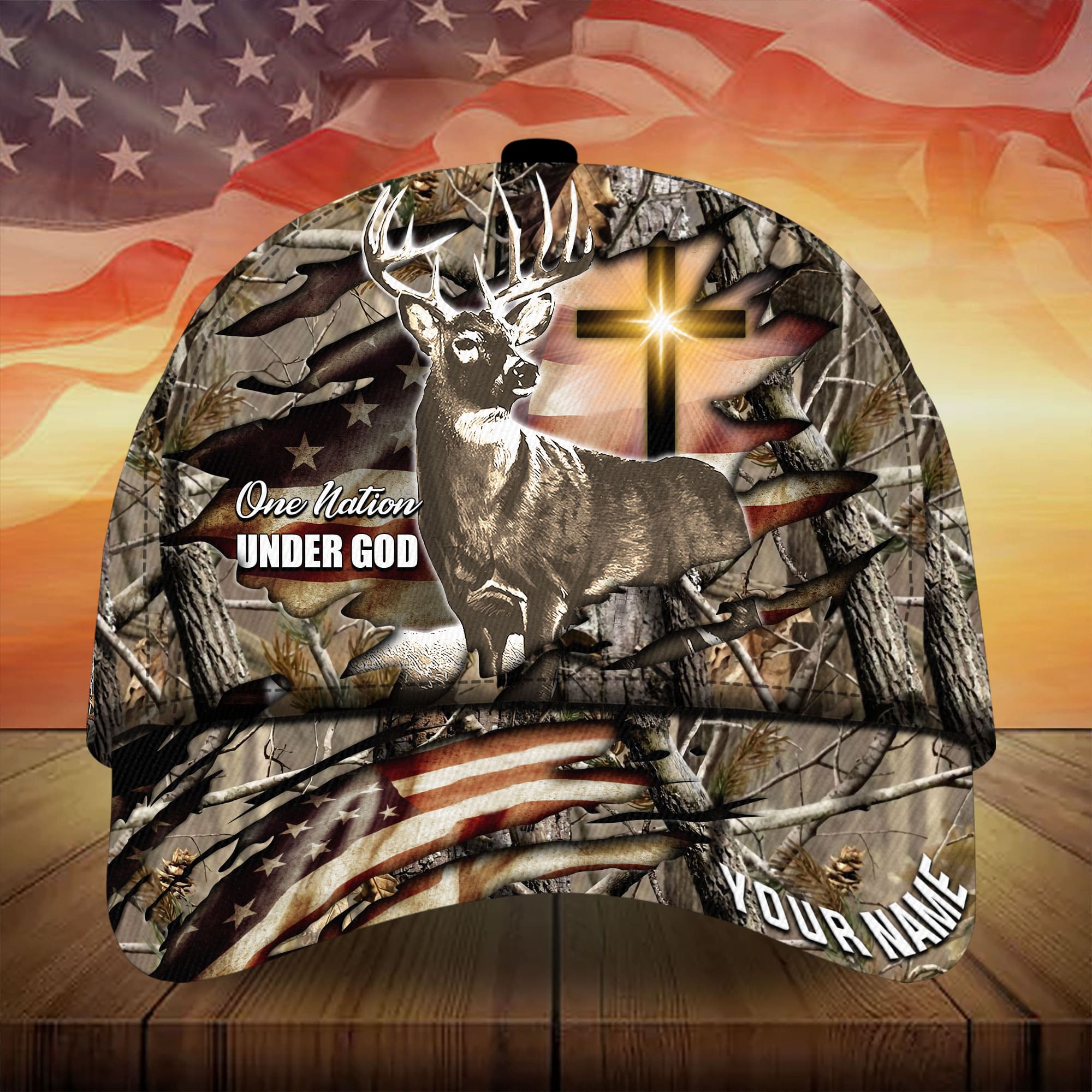 Premium Hunting Hats Blacked One Nation Under God Trucker Hats Custom Hats Gifts For Men & Women