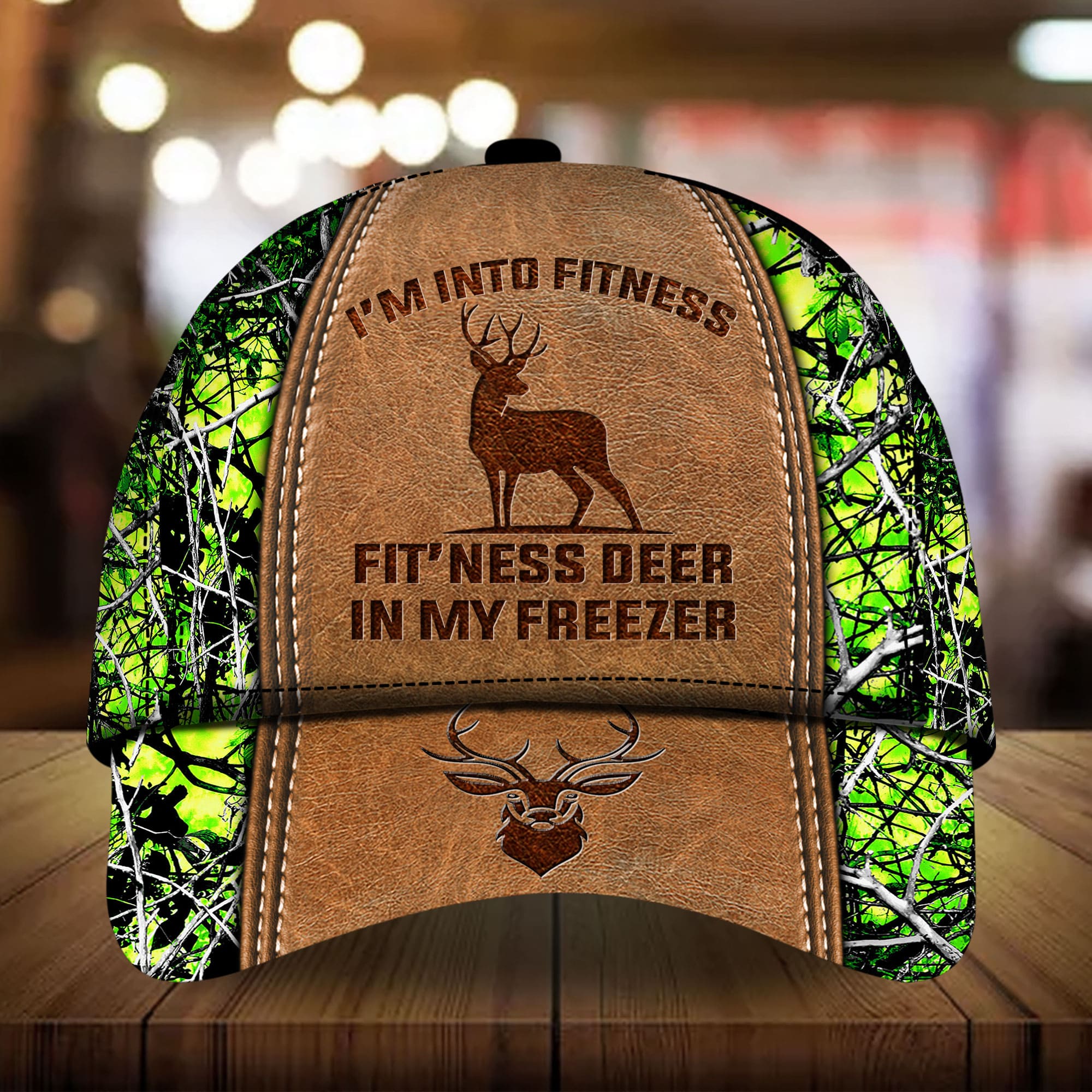 Premium Im Into Fitness Deer Hunting 3D Hat Leather Multicolor Personalized Trucker Hats Custom Hats Gifts For Men & Women