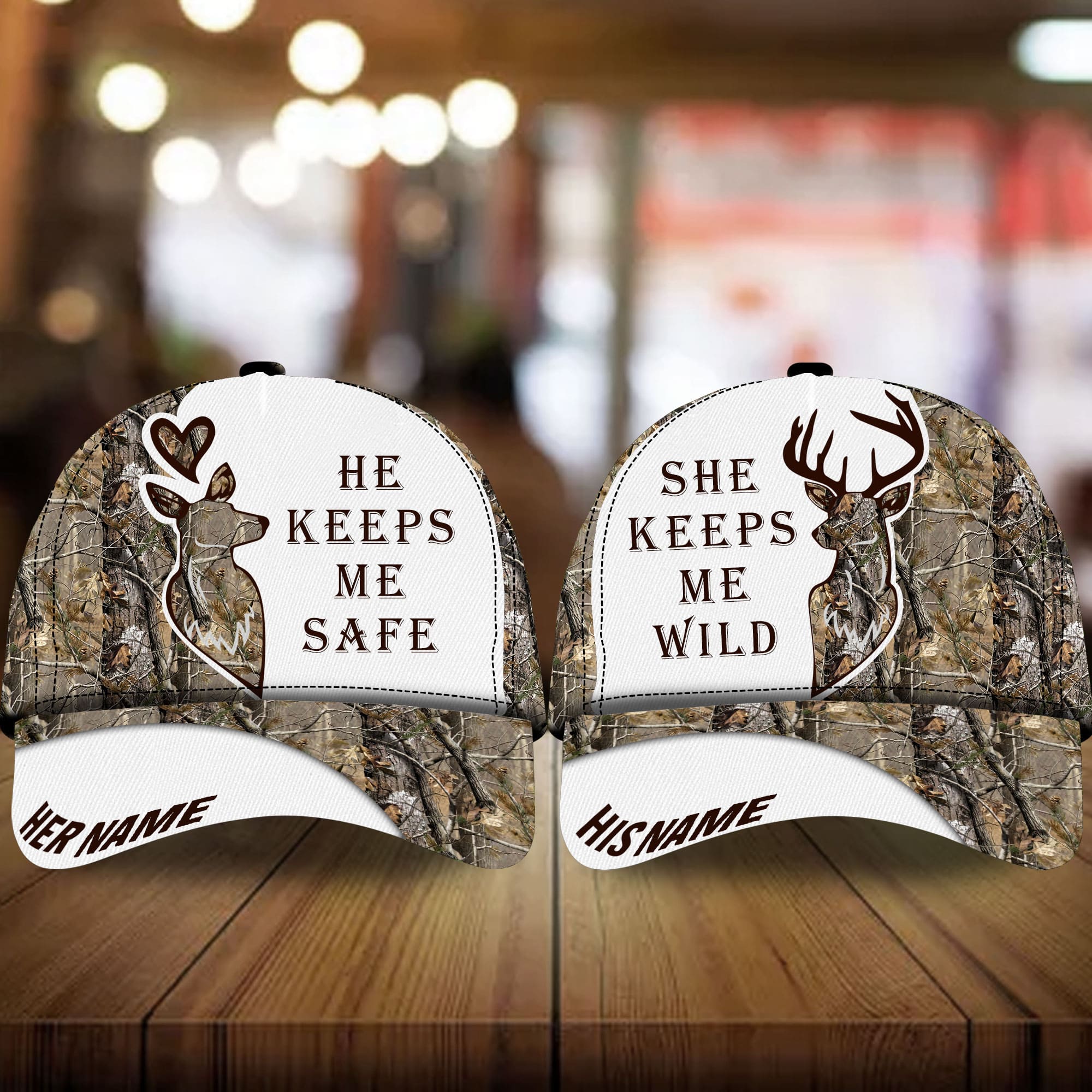 Premium Loralle Deer Couple Hunting Hats 3D Multicolor Personalized Trucker Hats Custom Hats Gifts For Men & Women
