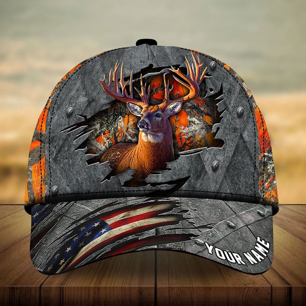 Premium Loralle Metal Cracked Deer Hunting Hats 3D Multicolor Personalized Trucker Hats Custom Hats Gifts For Men & Women