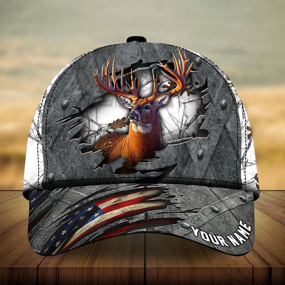 Premium Loralle Metal Cracked Deer Hunting Hats 3D Multicolor Personalized Trucker Hats Custom Hats Gifts For Men & Women