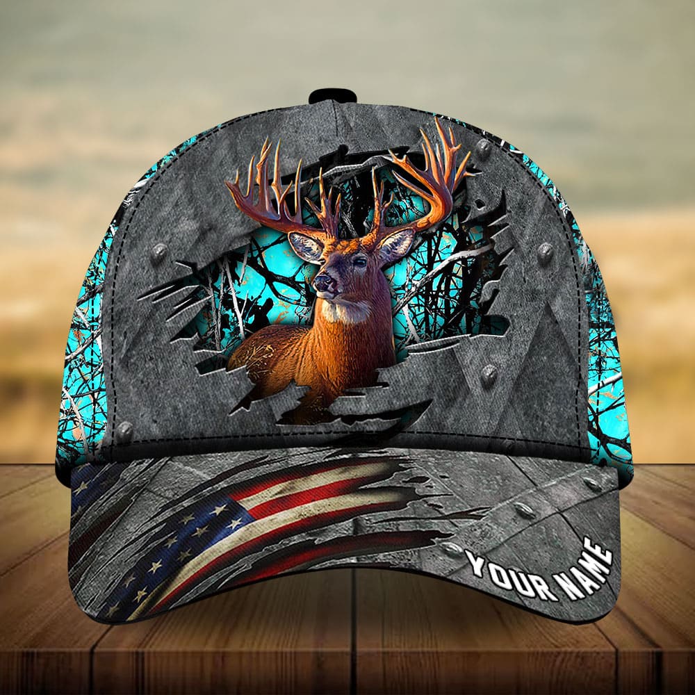Premium Loralle Metal Cracked Deer Hunting Hats 3D Multicolor Personalized Trucker Hats Custom Hats Gifts For Men & Women
