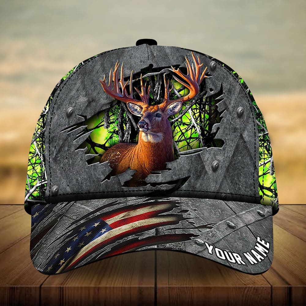 Premium Loralle Metal Cracked Deer Hunting Hats 3D Multicolor Personalized Trucker Hats Custom Hats Gifts For Men & Women