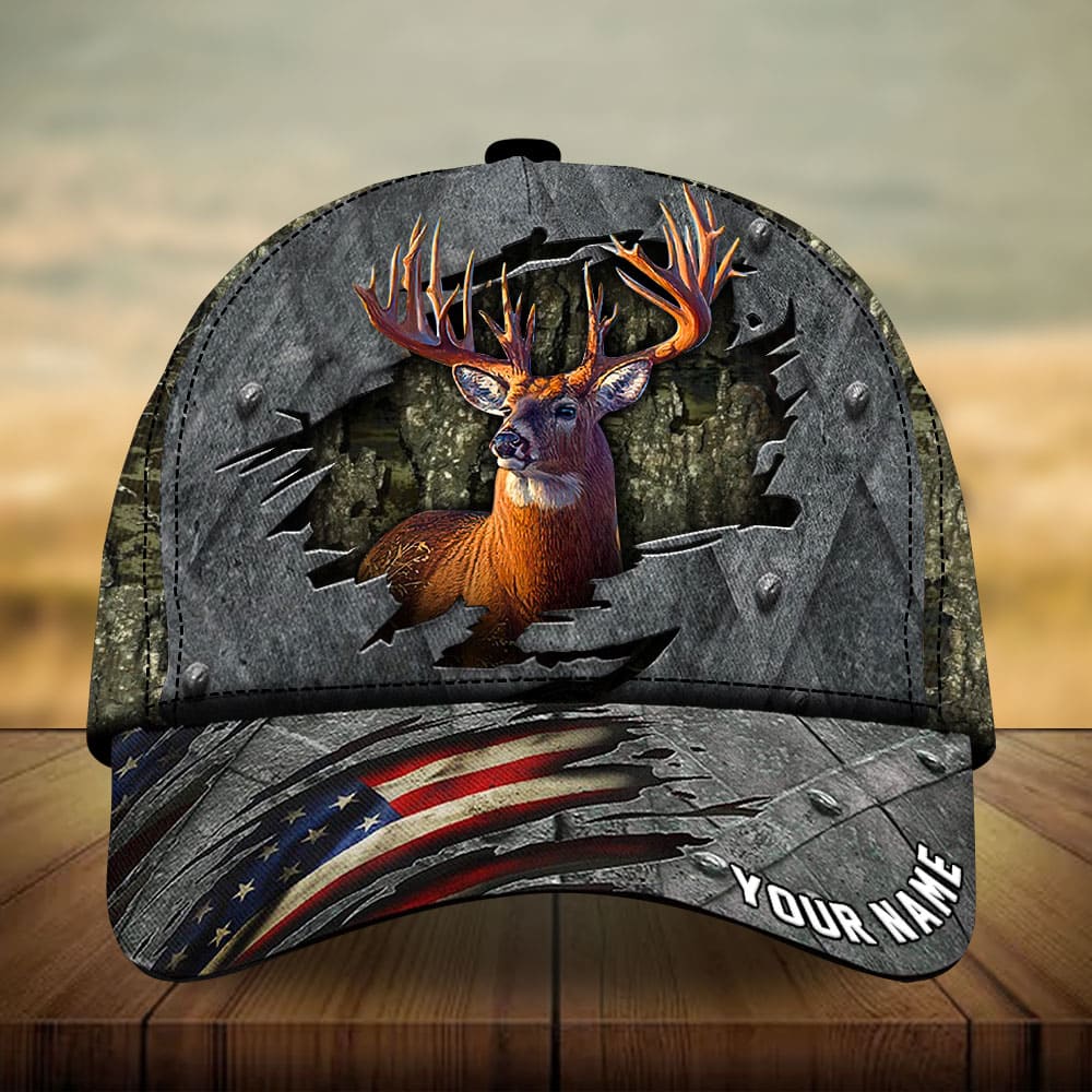Premium Loralle Metal Cracked Deer Hunting Hats 3D Multicolor Personalized Trucker Hats Custom Hats Gifts For Men & Women