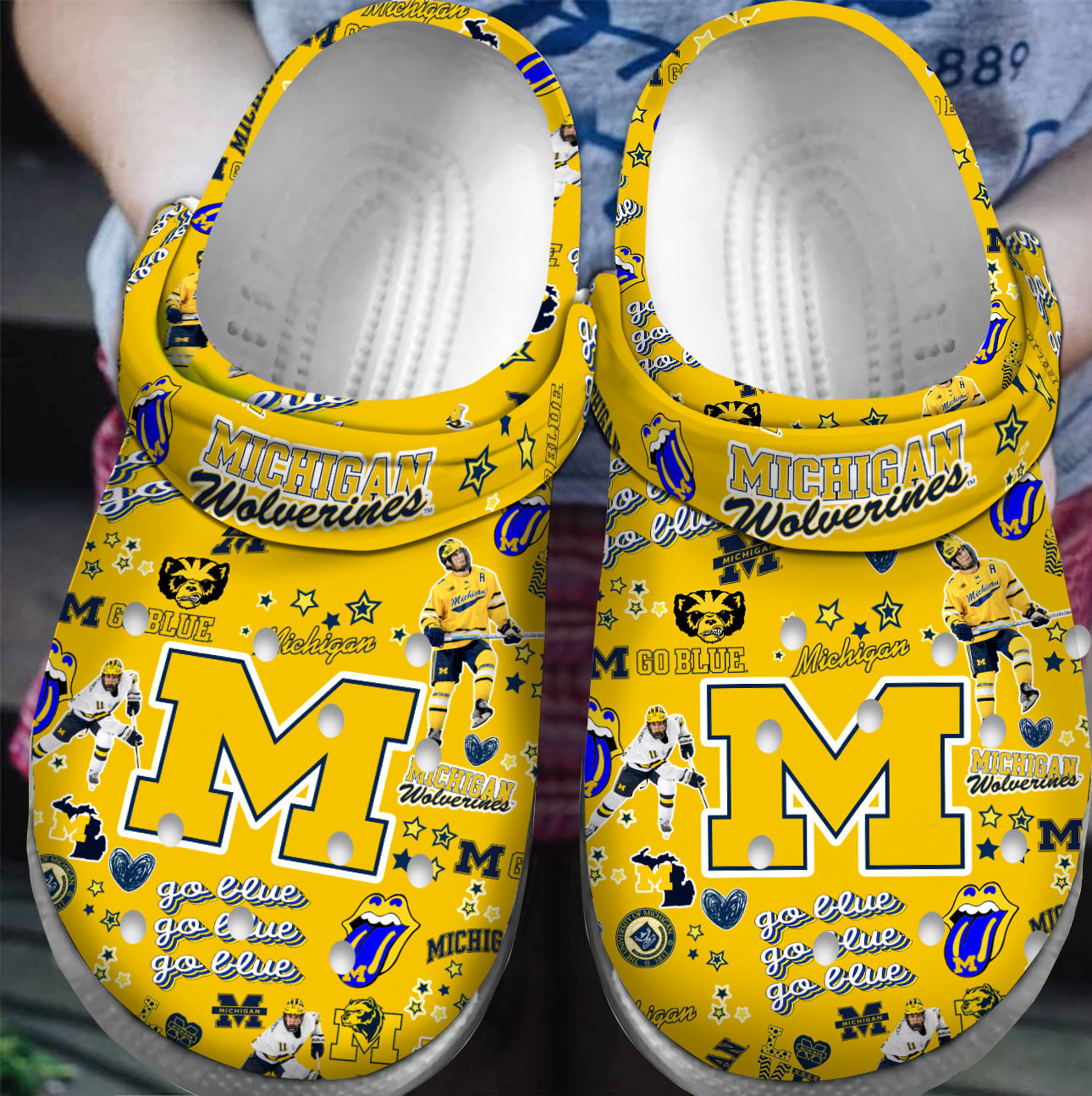 Premium Michigan Wolverines NCAA Sport Crocs Crocband Clogs Shoes For Men Women and Kids