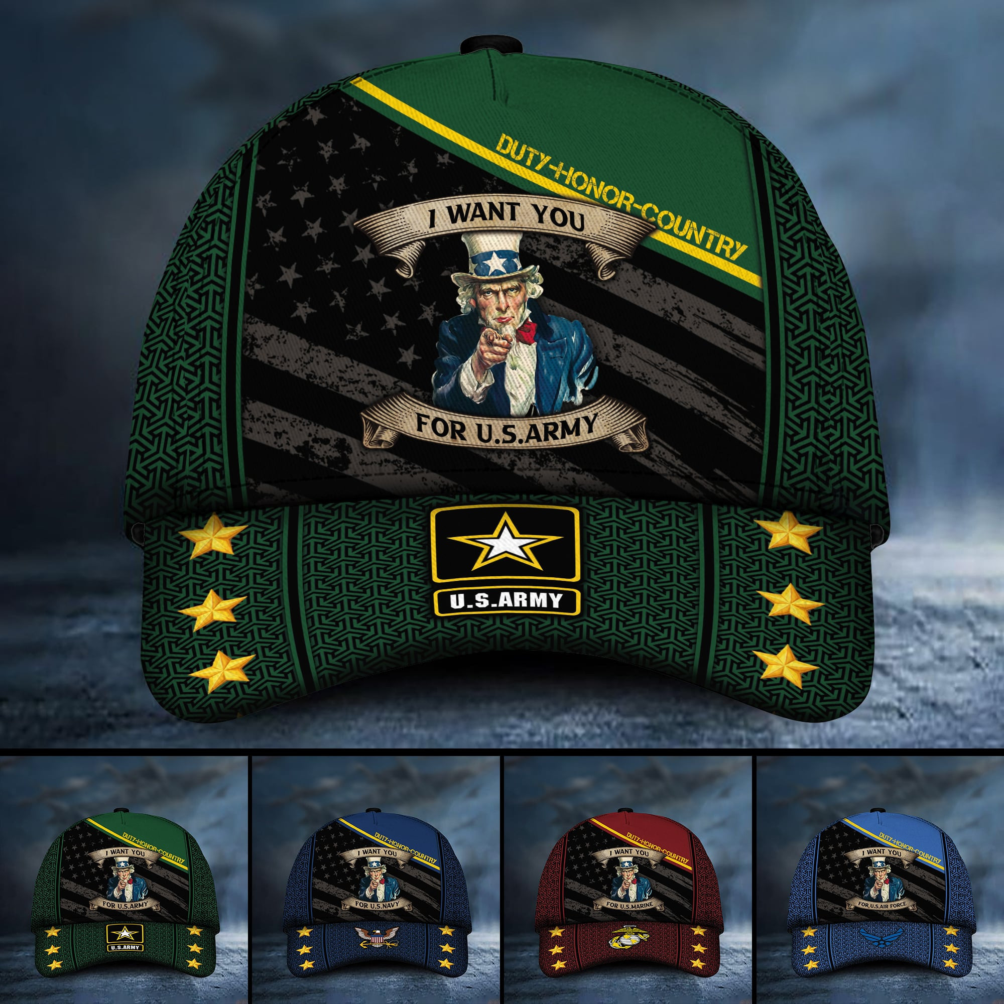 Premium Multiple US Military Services Veteran 3D Cap Trucker Hats Custom Hats Gifts For Men & Women