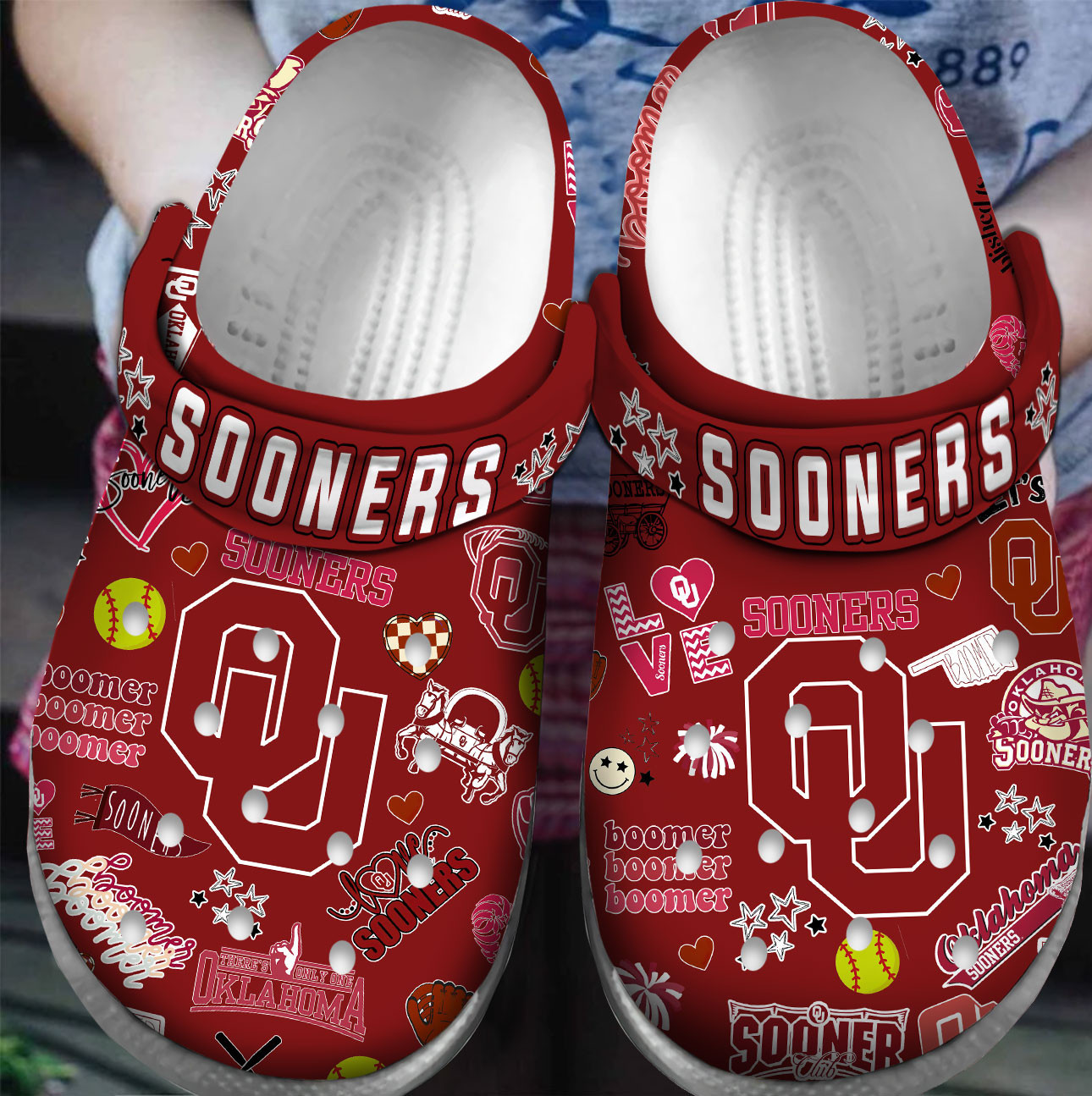 Premium Oklahoma Sooners NCAA Sport Crocs Crocband Clogs Shoes For Men Women and Kids