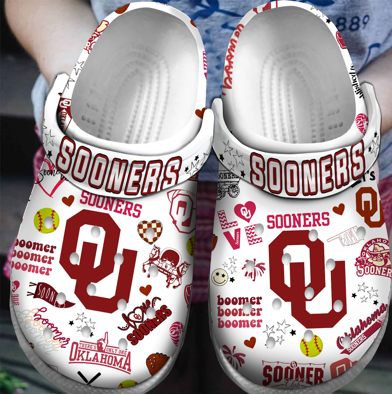 Premium Oklahoma Sooners NCAA Sport Crocs Crocband Clogs Shoes For Men Women and Kids