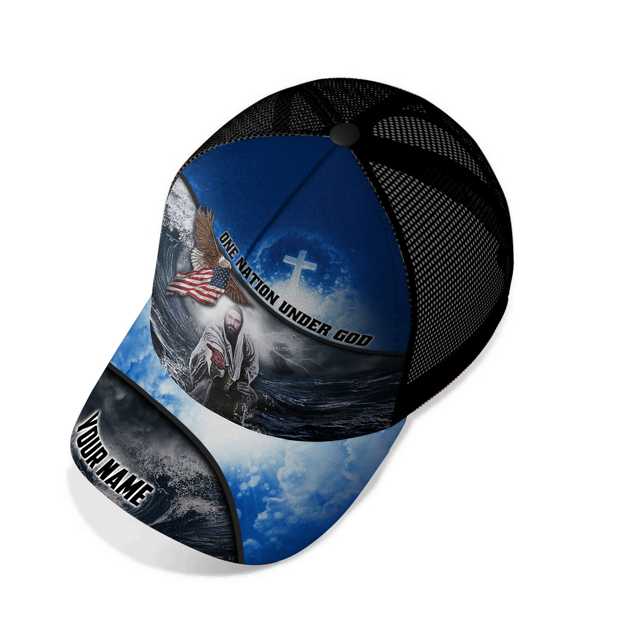 Premium One Nation Under God, America Eagle 3D Blue Hats Personalized Trucker Hats Custom Hats Gifts For Men & Women