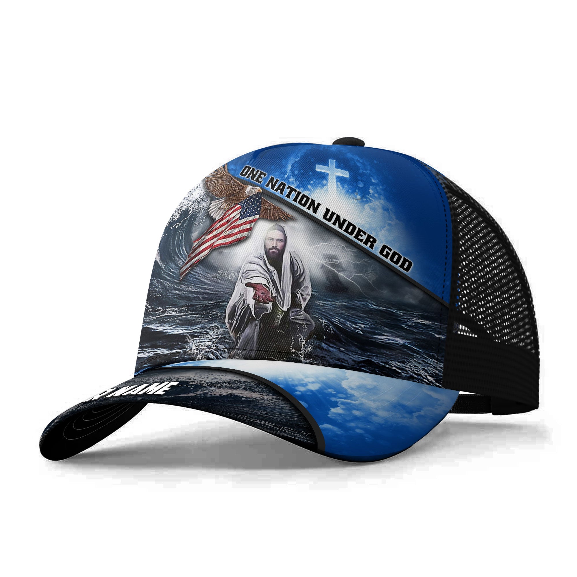 Premium One Nation Under God, America Eagle 3D Blue Hats Personalized Trucker Hats Custom Hats Gifts For Men & Women