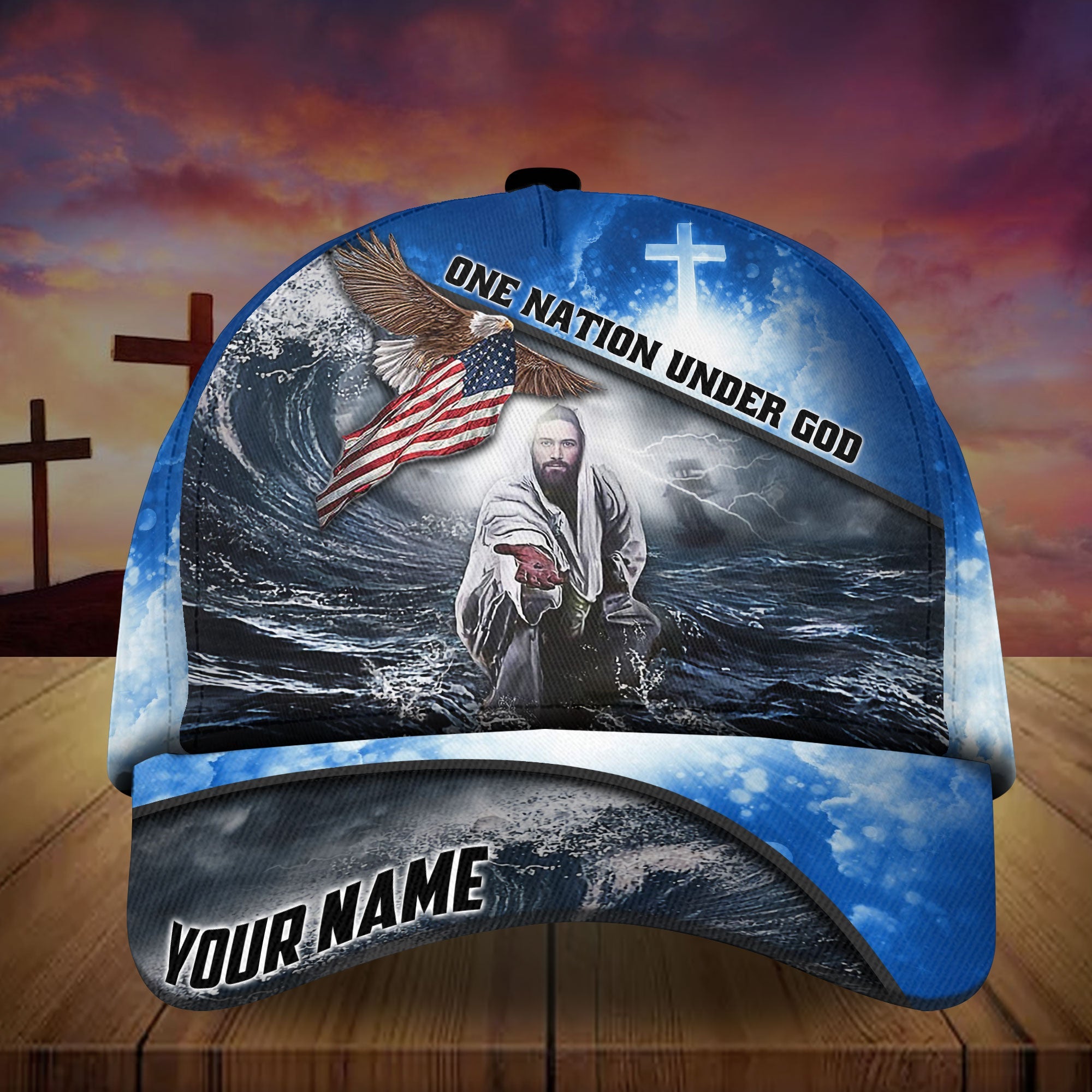 Premium One Nation Under God, America Eagle 3D Blue Hats Personalized Trucker Hats Custom Hats Gifts For Men & Women