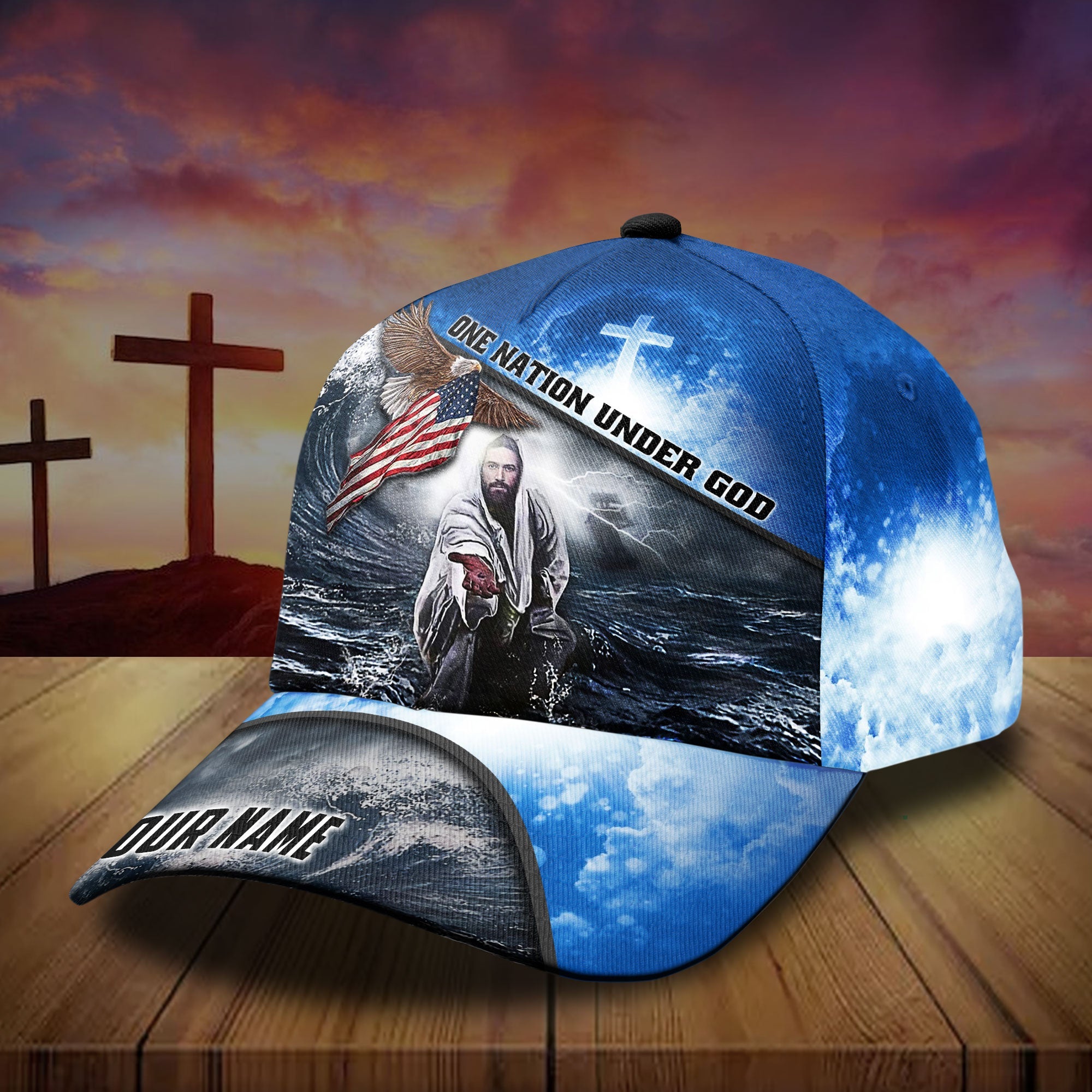 Premium One Nation Under God, America Eagle 3D Blue Hats Personalized Trucker Hats Custom Hats Gifts For Men & Women