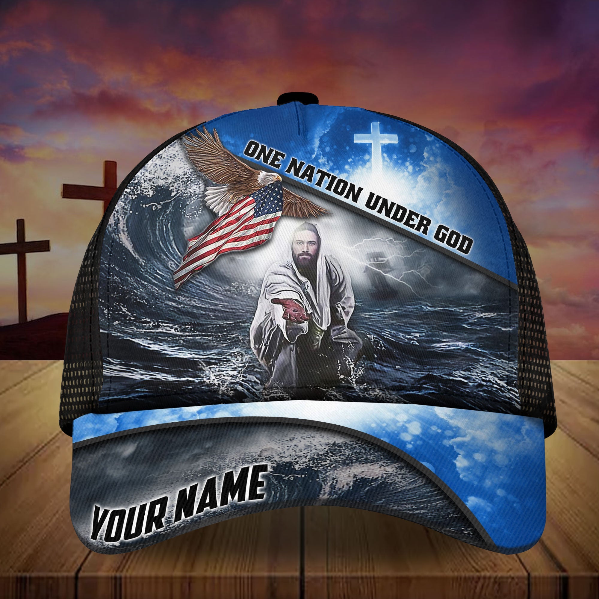 Premium One Nation Under God, America Eagle 3D Blue Hats Personalized Trucker Hats Custom Hats Gifts For Men & Women