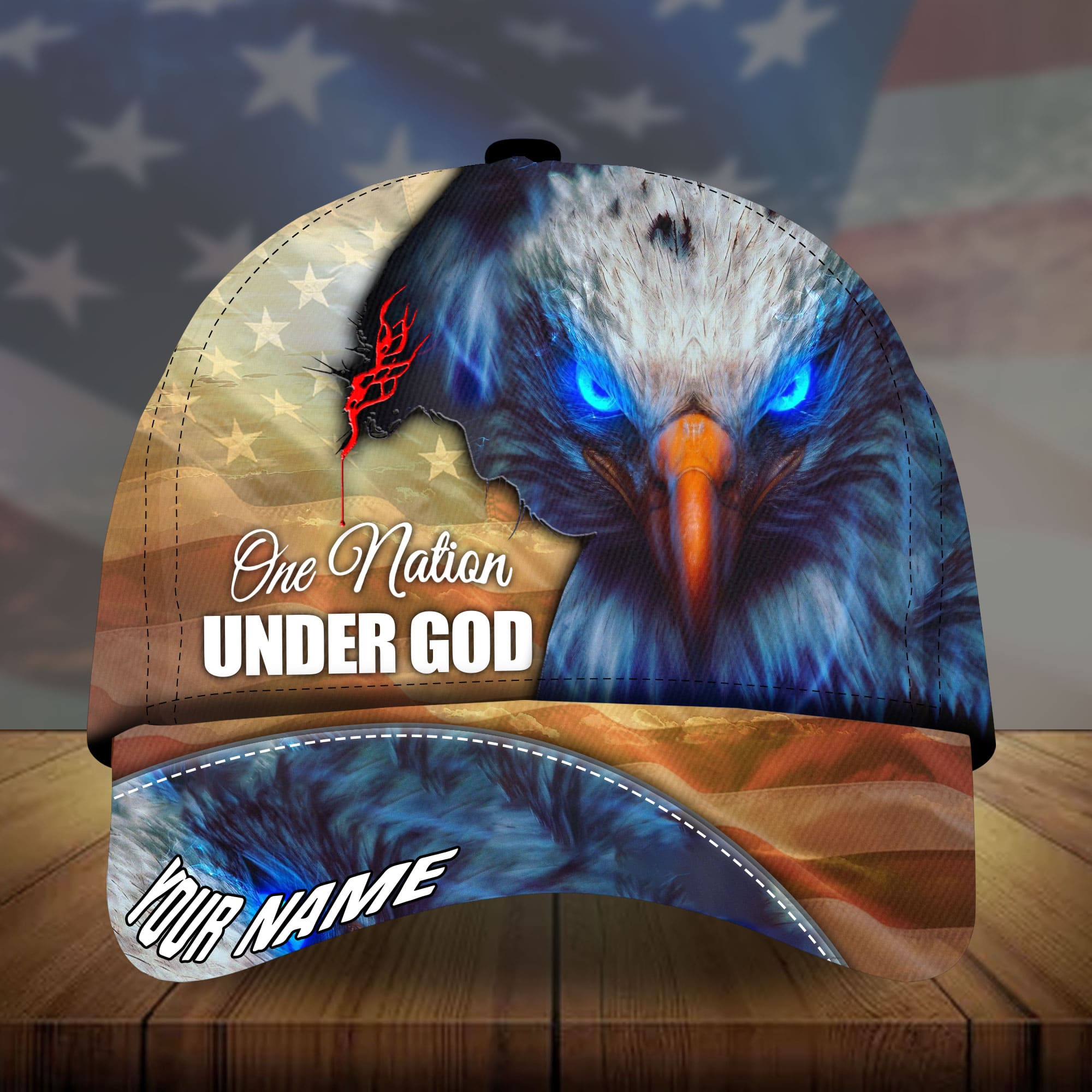 Premium One Nation Under God, Eagle Patriot 3D Printed Hat Personalized Trucker Hats Custom Hats Gifts For Men & Women