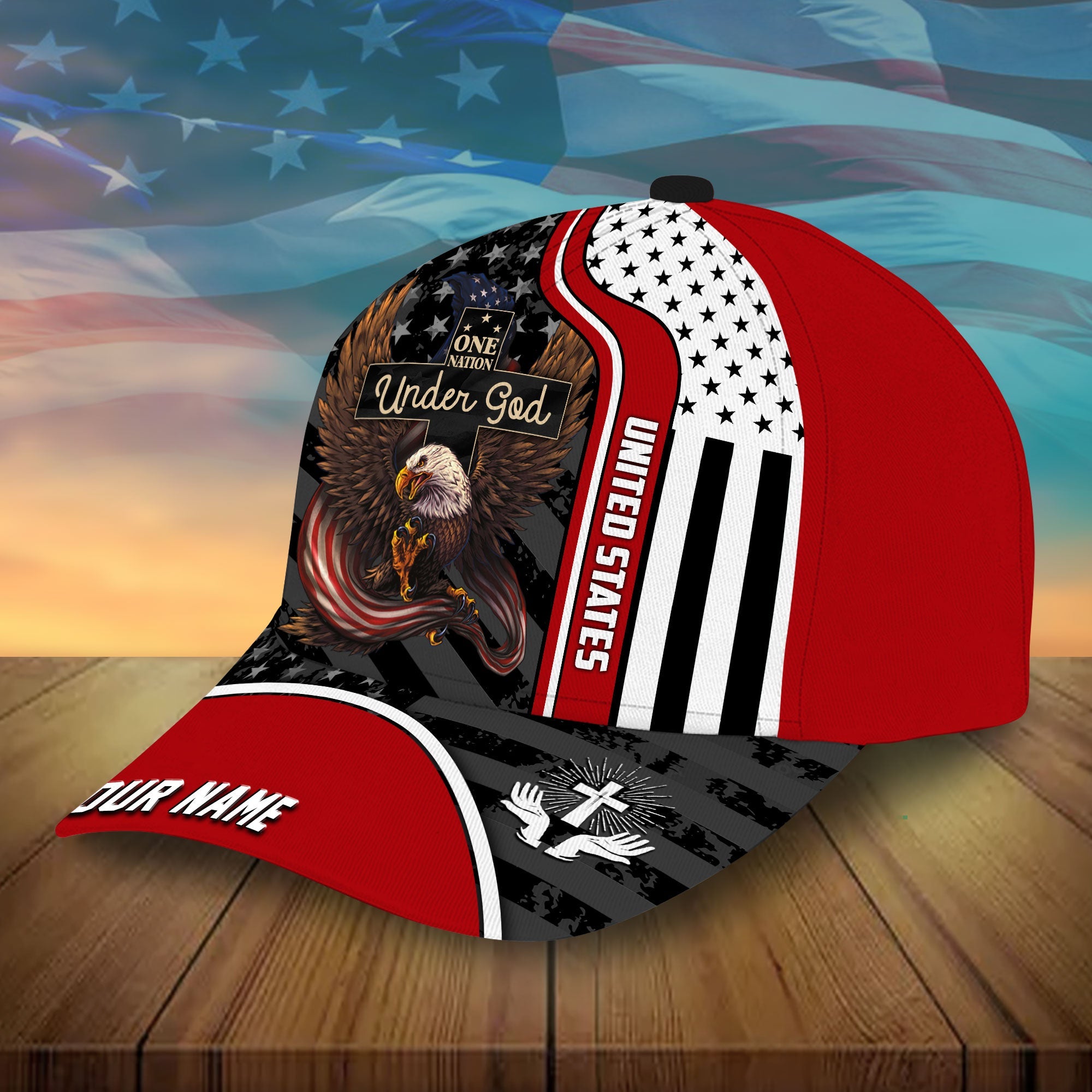 Premium One Nation Under God Eagle Patriot Multicolored Cap Personalized Trucker Hats Custom Hats Gifts For Men & Women