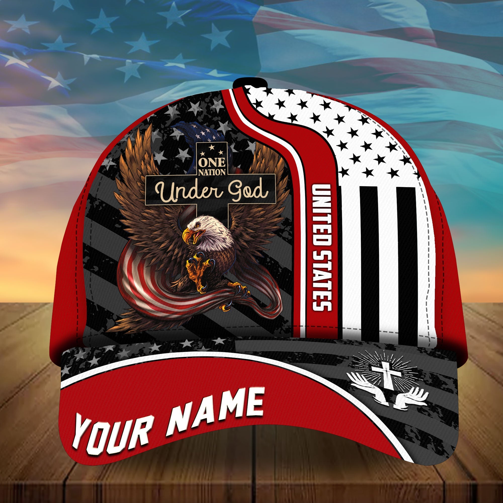 Premium One Nation Under God Eagle Patriot Multicolored Cap Personalized Trucker Hats Custom Hats Gifts For Men & Women