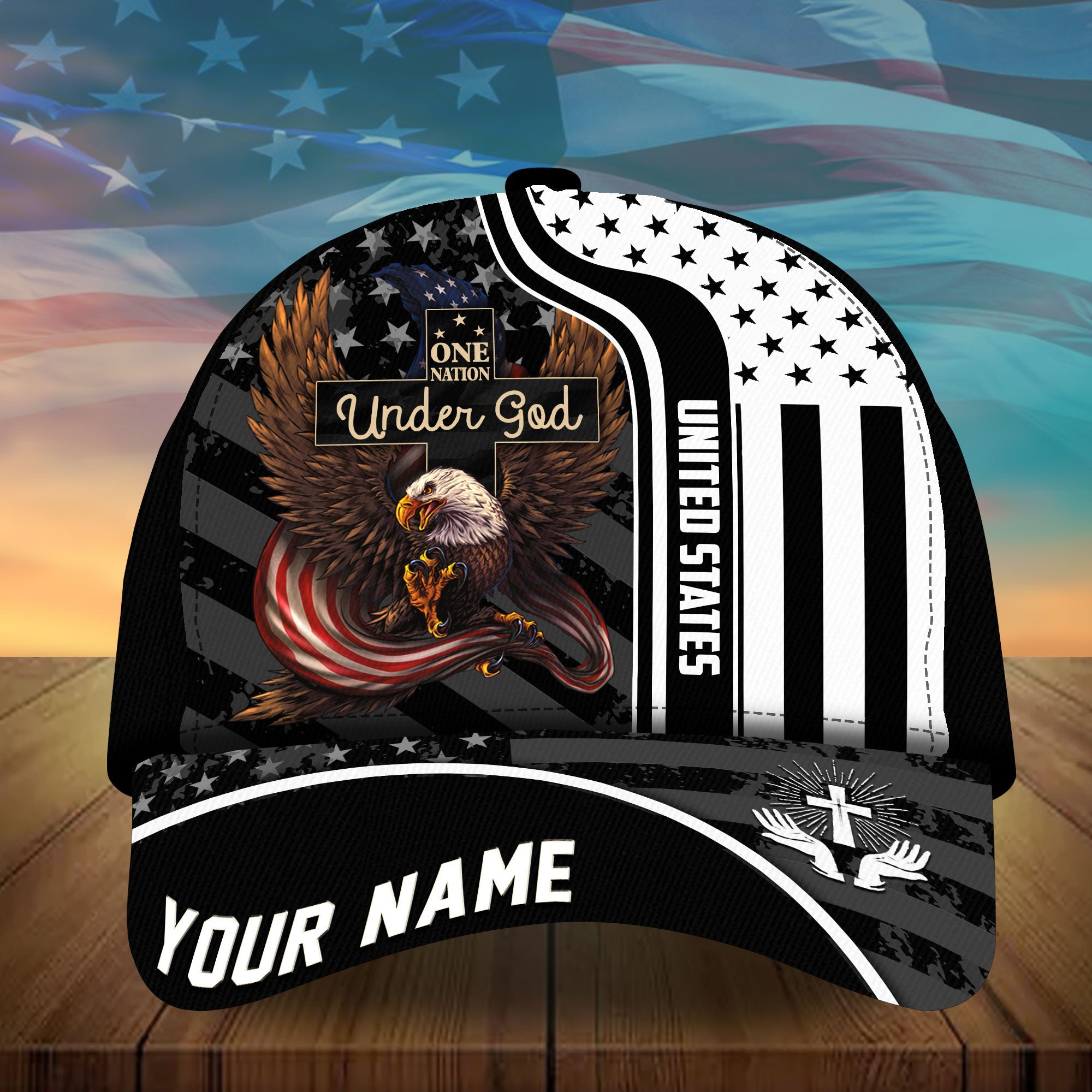 Premium One Nation Under God Eagle Patriot Multicolored Cap Personalized Trucker Hats Custom Hats Gifts For Men & Women